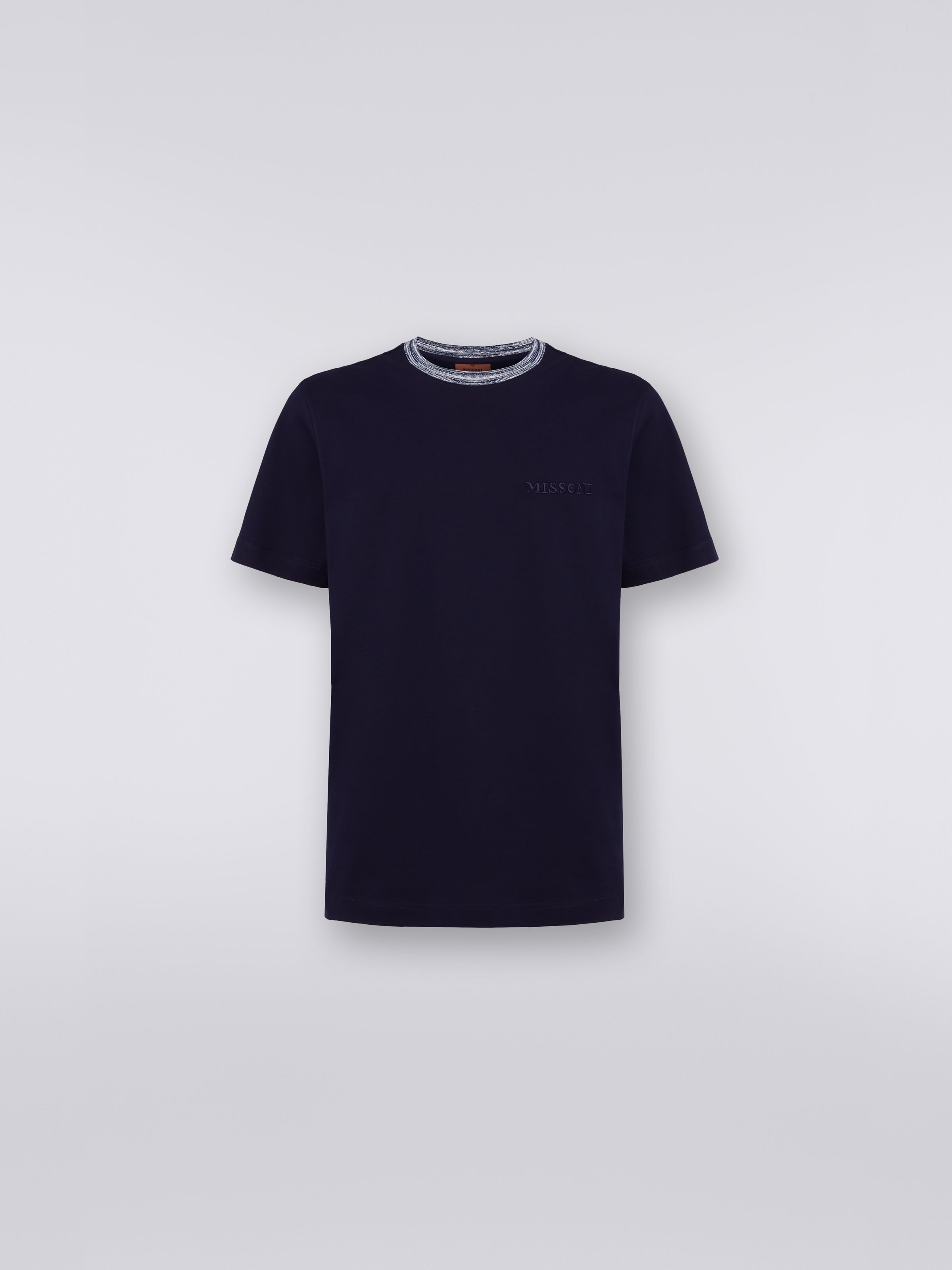 T-shirt en coton à col ras du cou avec détails contrastés et logo inscrit, Multicolore  - 0