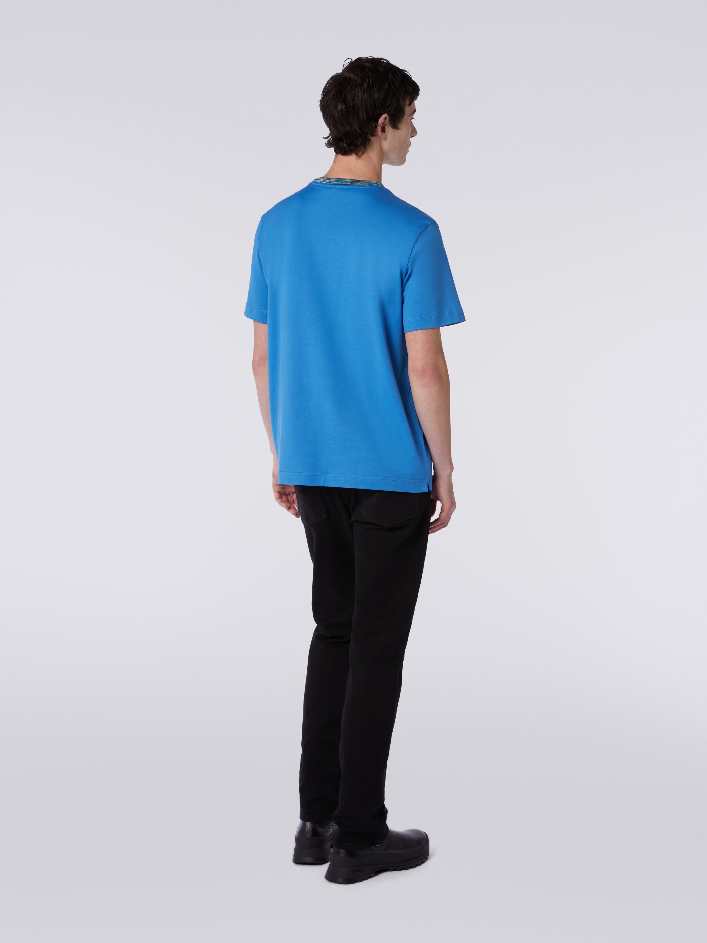 Crew-neck cotton T-shirt with contrasting detail and logo lettering, White & Blue - 3