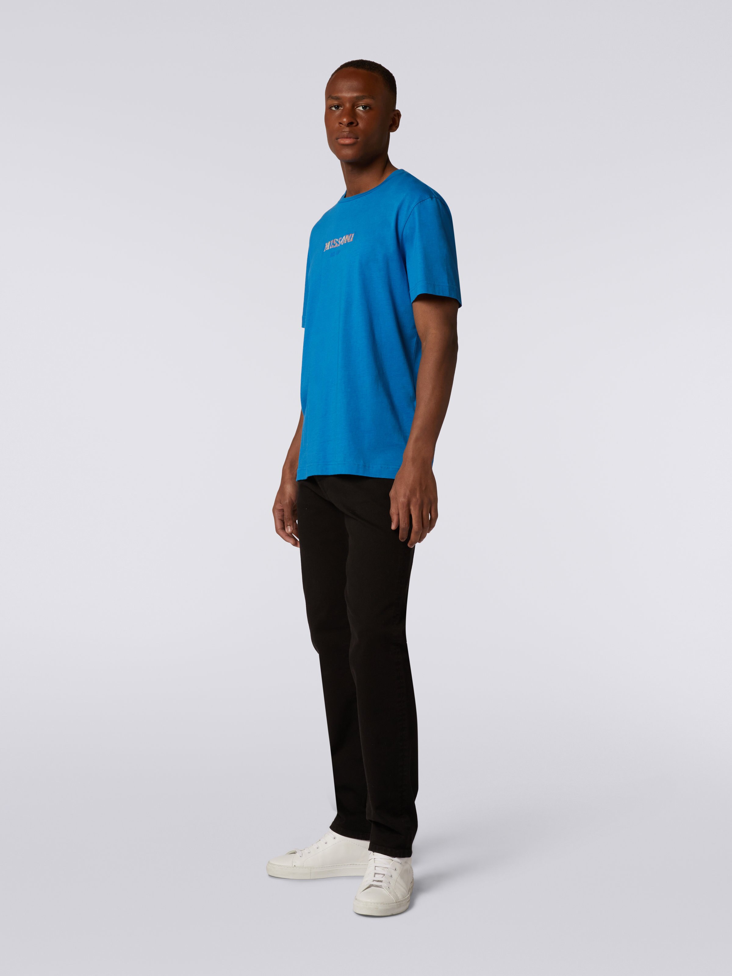 T-shirt en coton à col ras du cou avec logo brodé, Bleu - 2