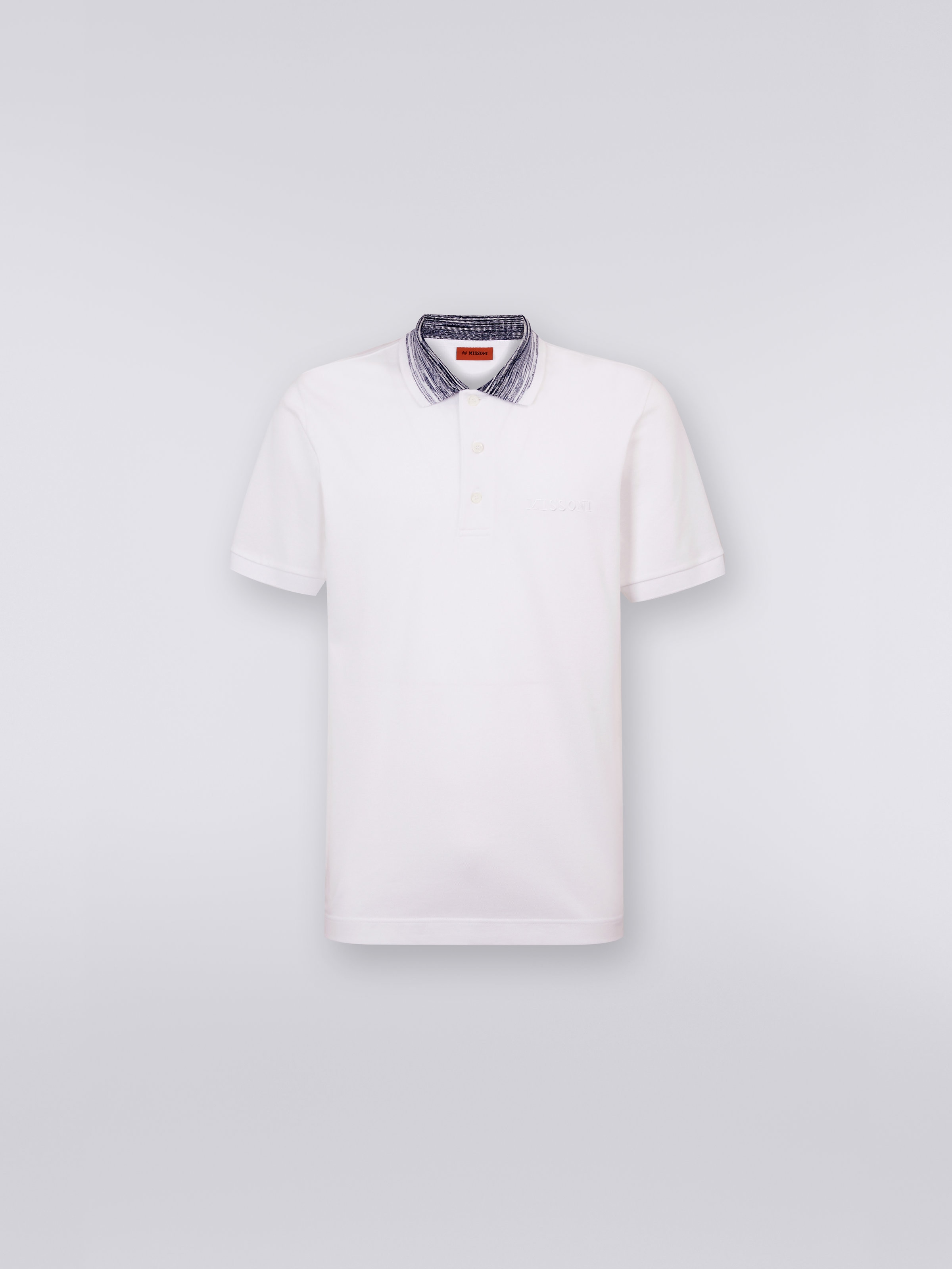 Polo en coton avec col flammé et logo inscrit, Blanc  - 0