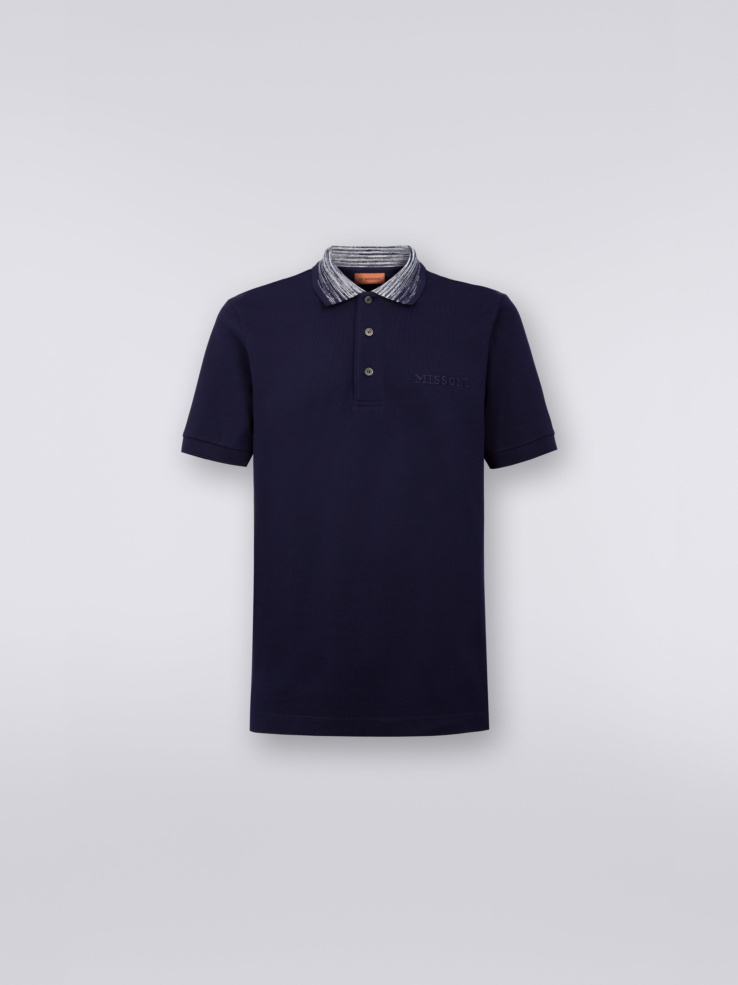 Cotton polo shirt with slub collar and logo lettering Navy Blue  