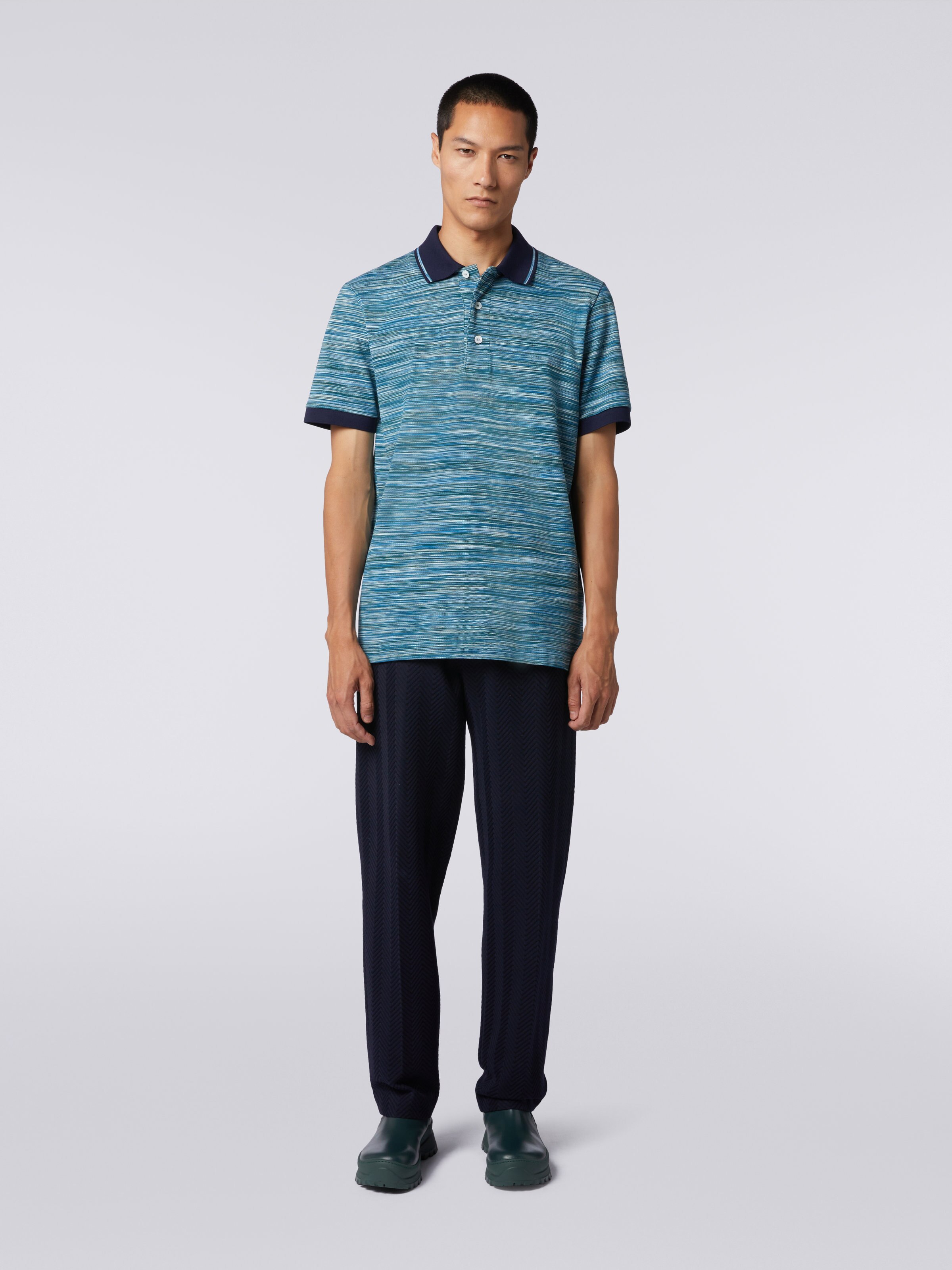 Slub cotton polo shirt with plain details, Multicoloured  - 1