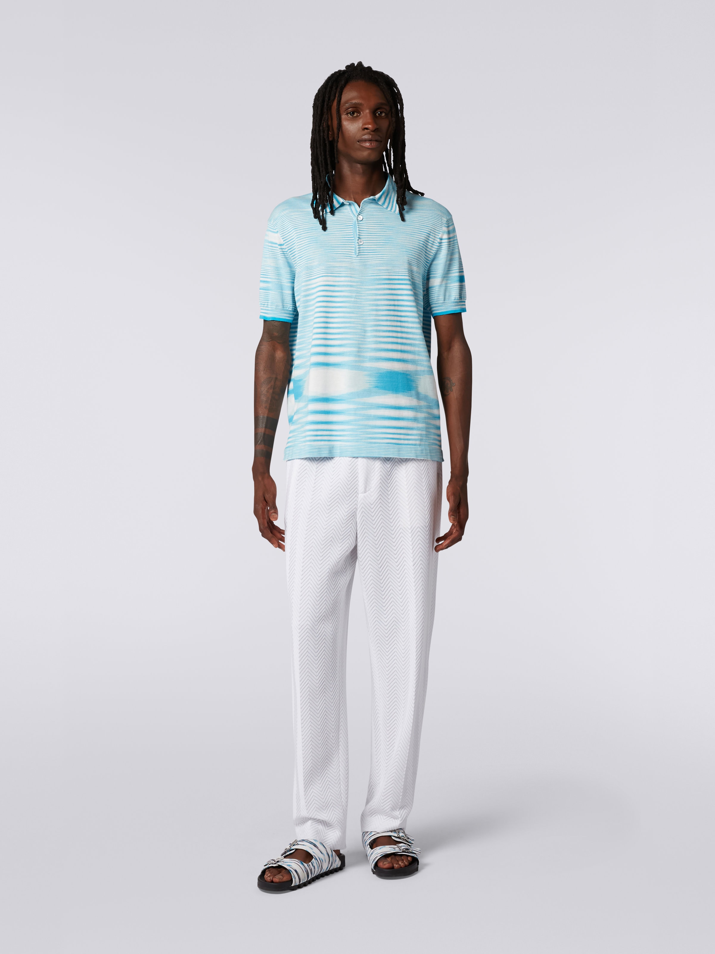 Polo de algodón flameado, Blanco, Azul Marino & Celeste - 1