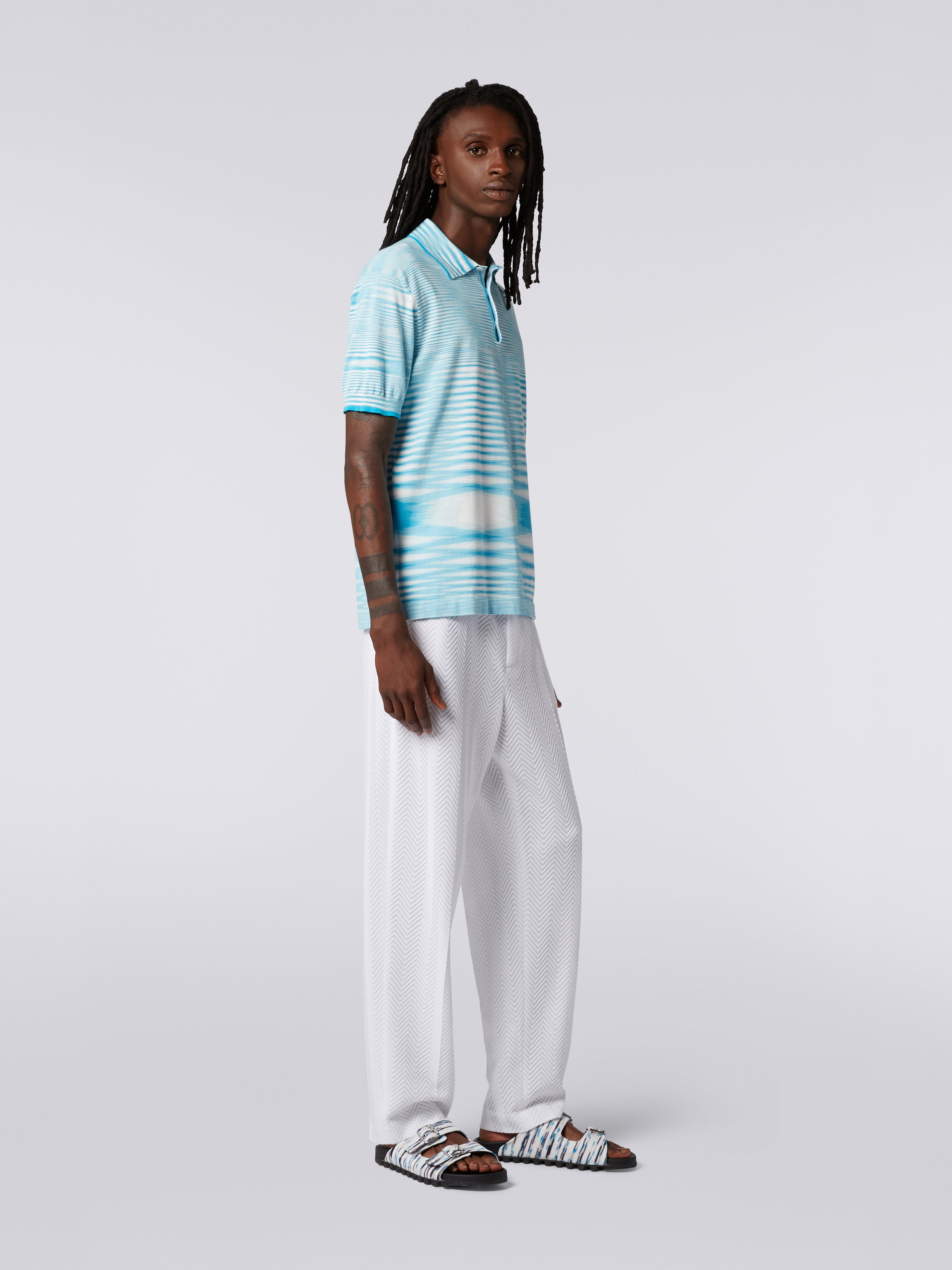 Polo de algodón flameado, Blanco, Azul Marino & Celeste - 2
