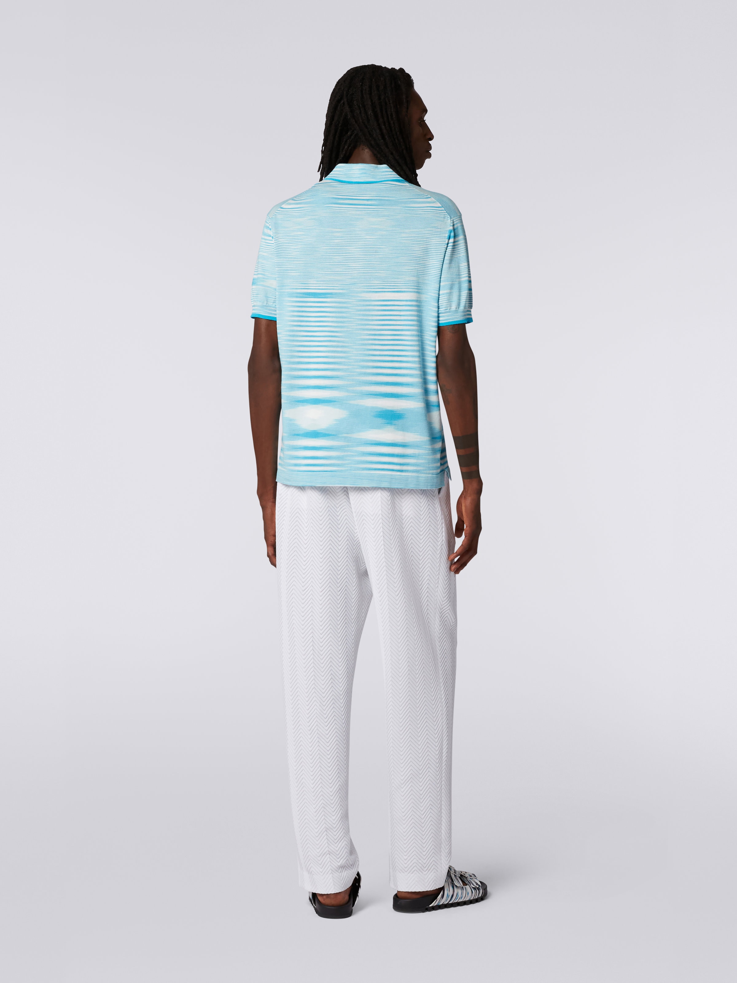 Polo de algodón flameado, Blanco, Azul Marino & Celeste - 3