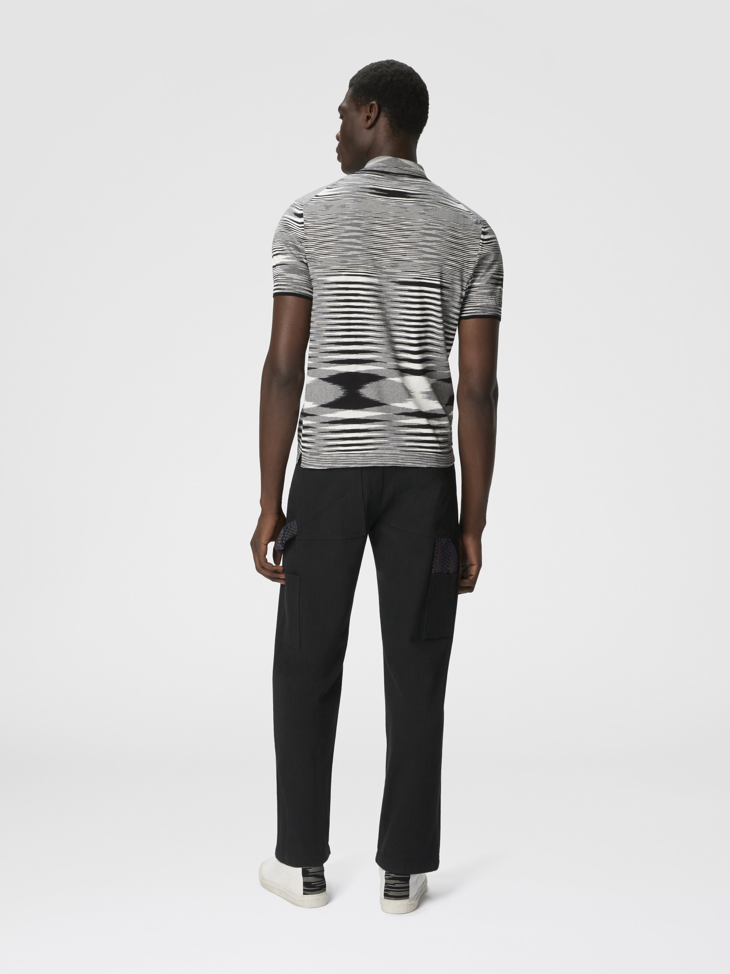 Poloshirt aus Baumwolle in Flammgarnoptik, Weiß & Schwarz - 2