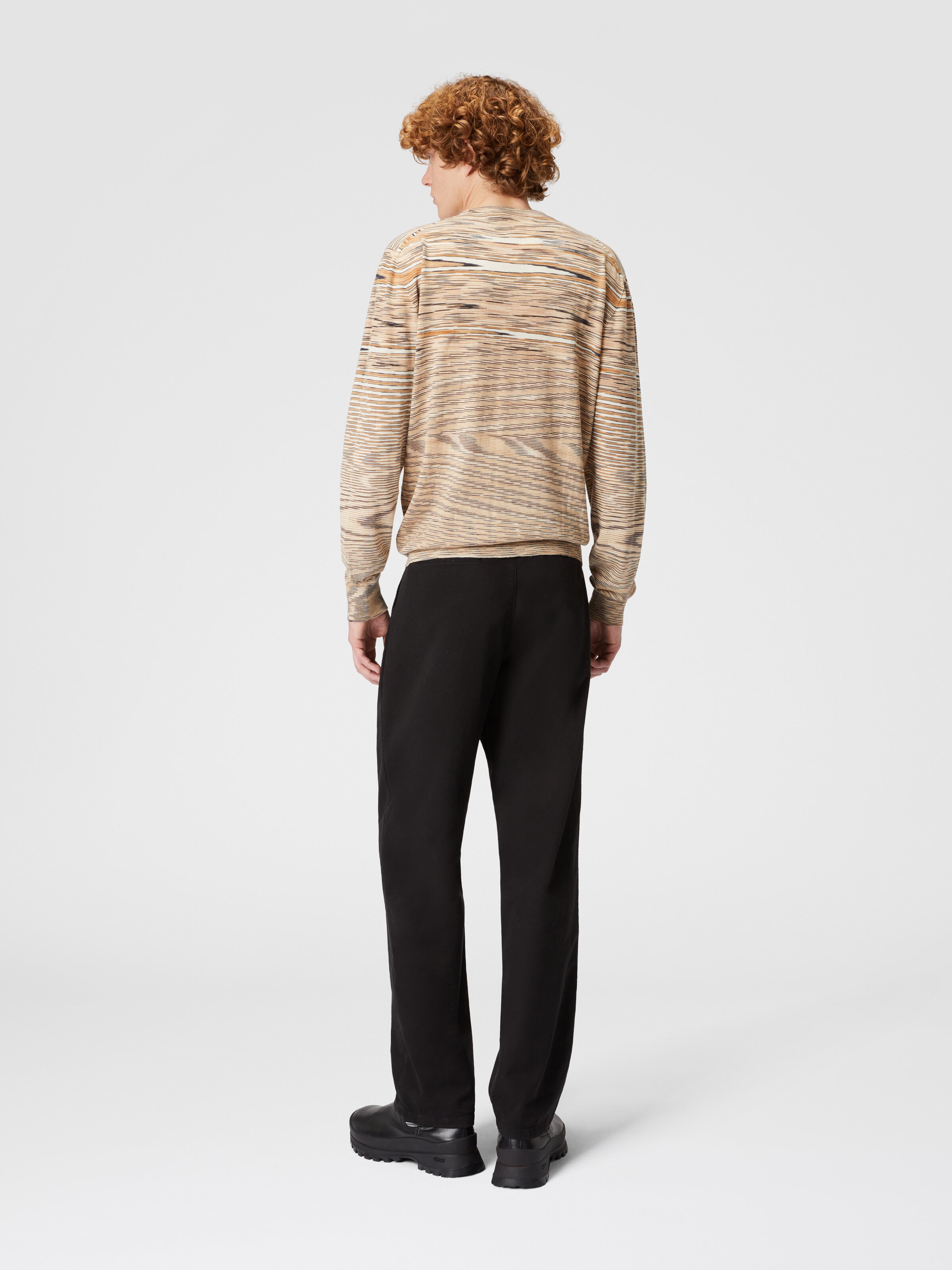 Jersey de cuello redondo flameado, Beige - 2