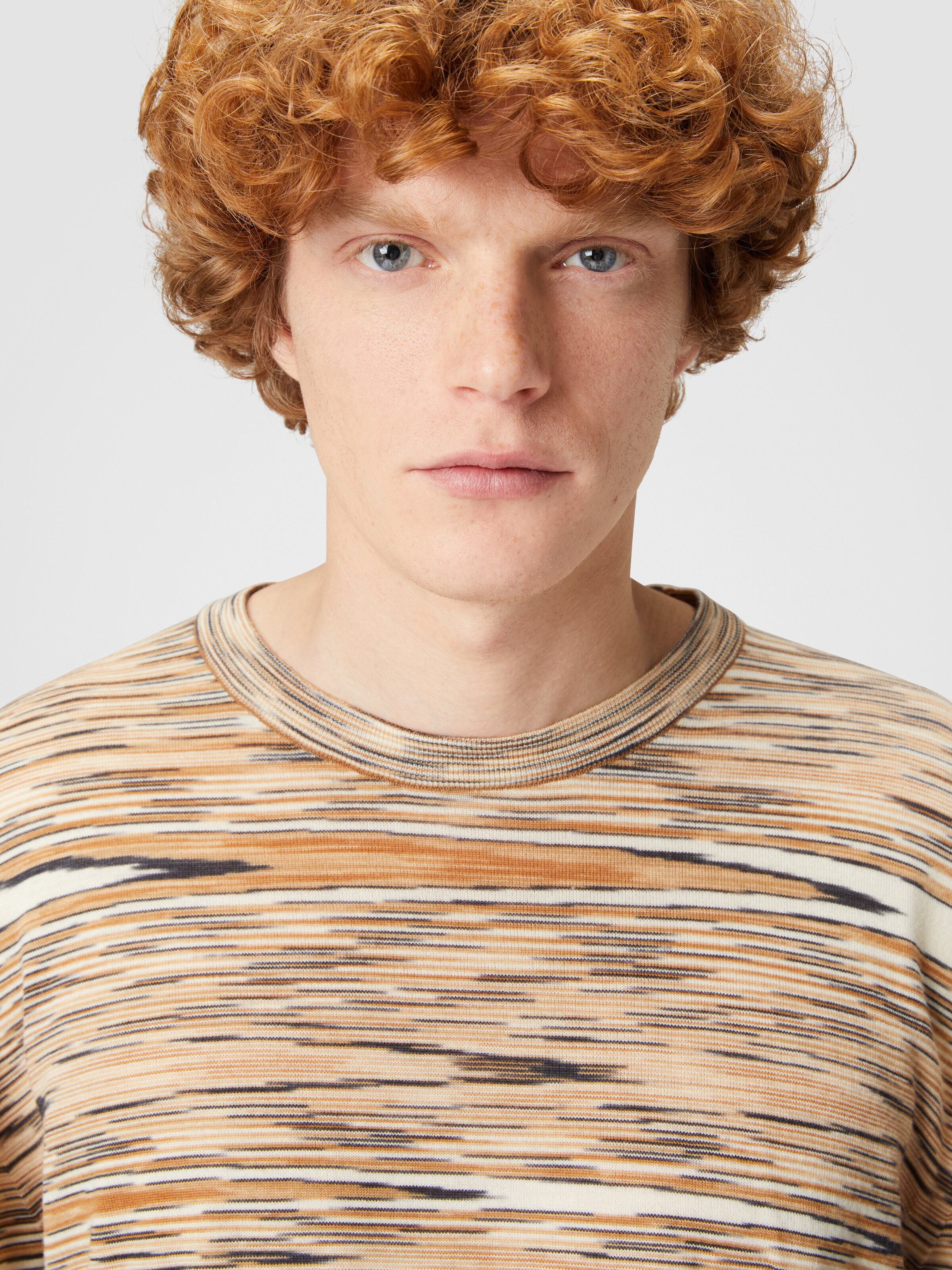 Jersey de cuello redondo flameado, Beige - 4
