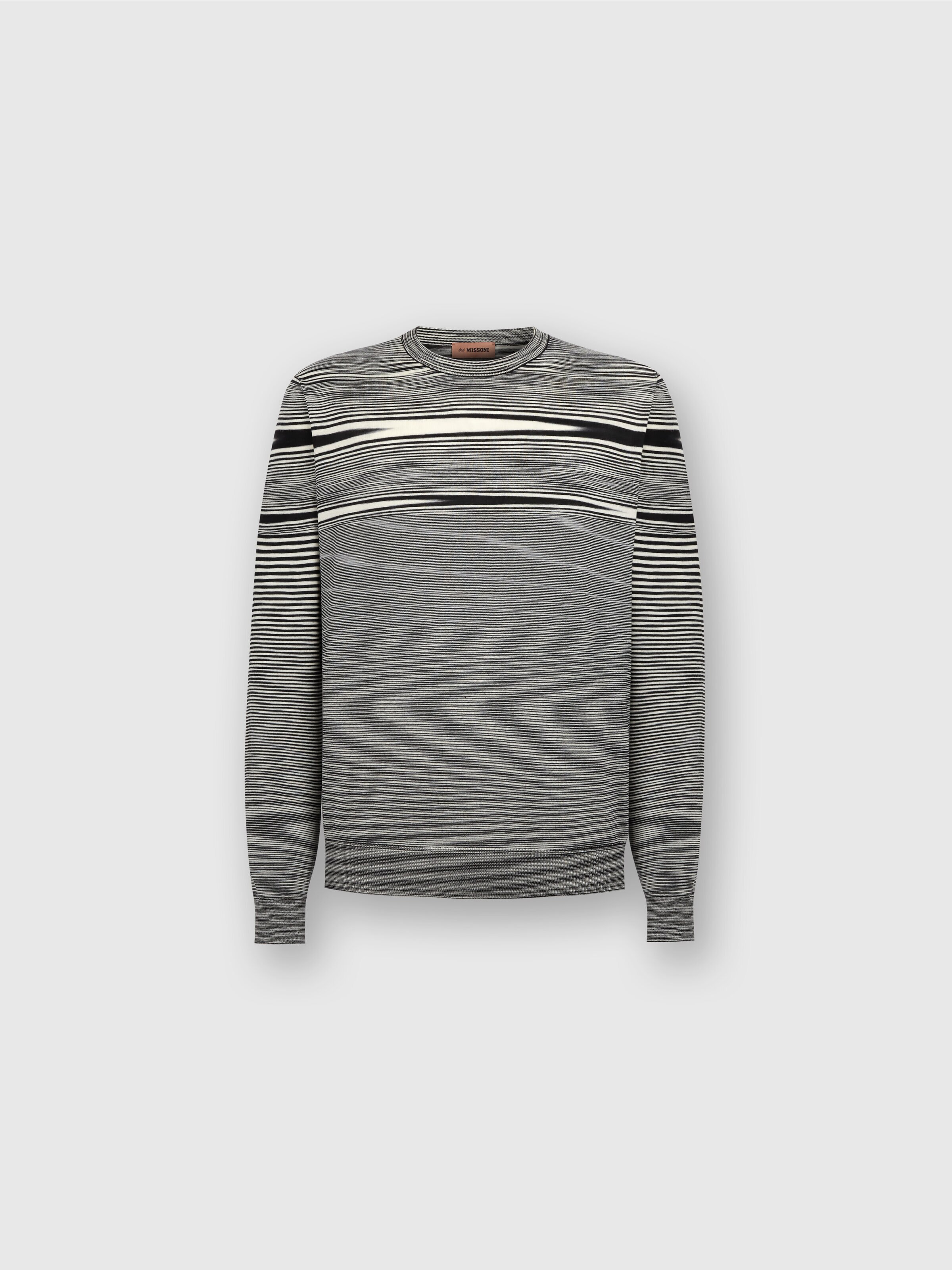 Slub crew-neck pullover, Black & White - 0