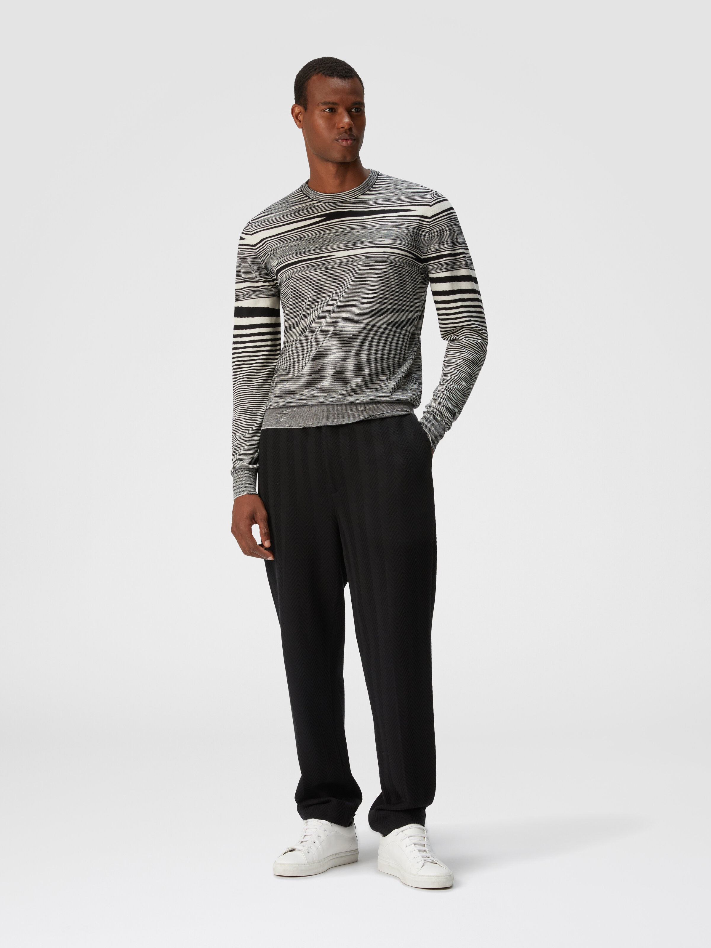 Slub crew-neck pullover, Black & White - 1