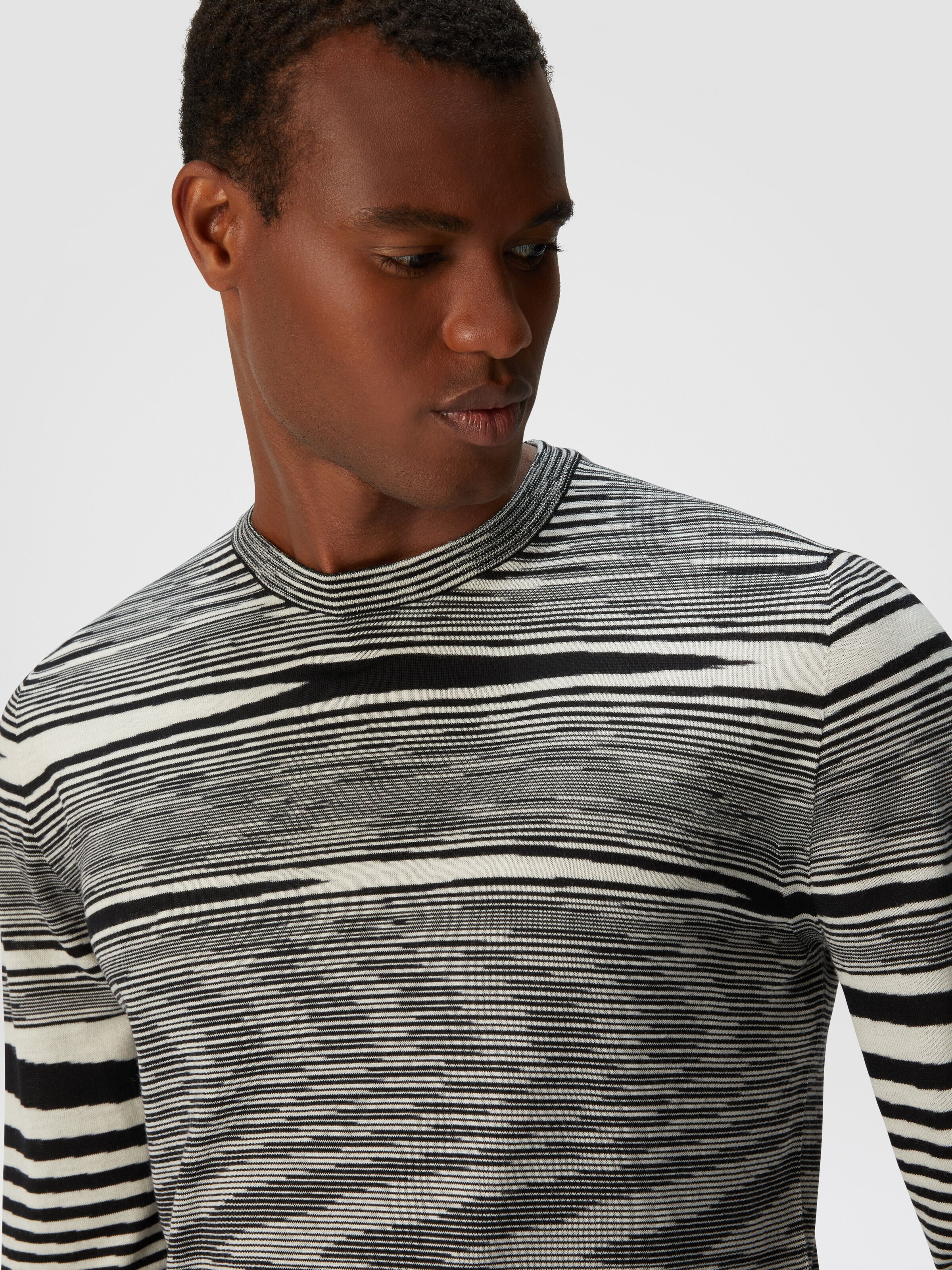 Slub crew-neck pullover, Black & White - 4