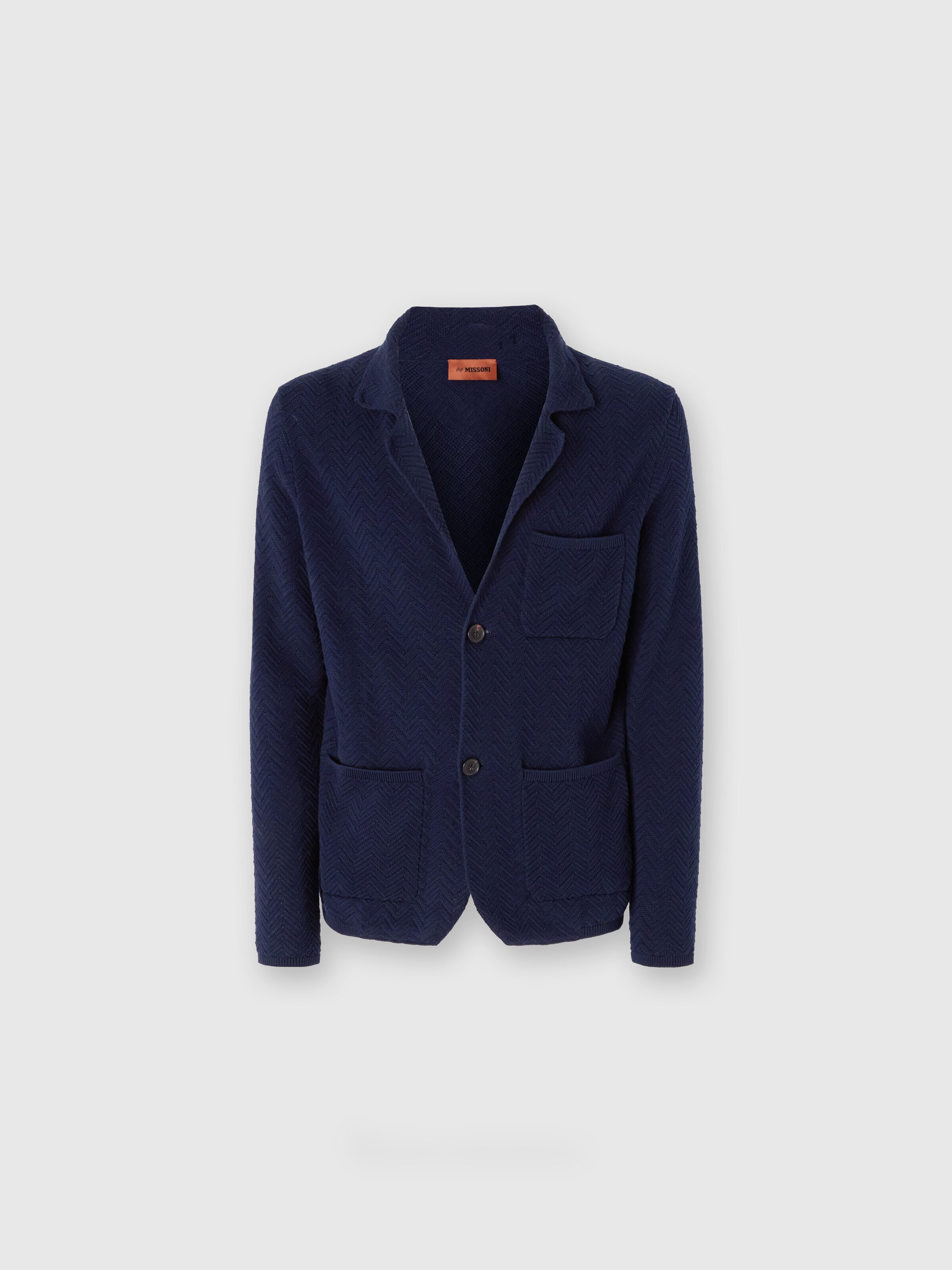 Blazer en tricot de coton et viscose, Bleu Foncé - 0