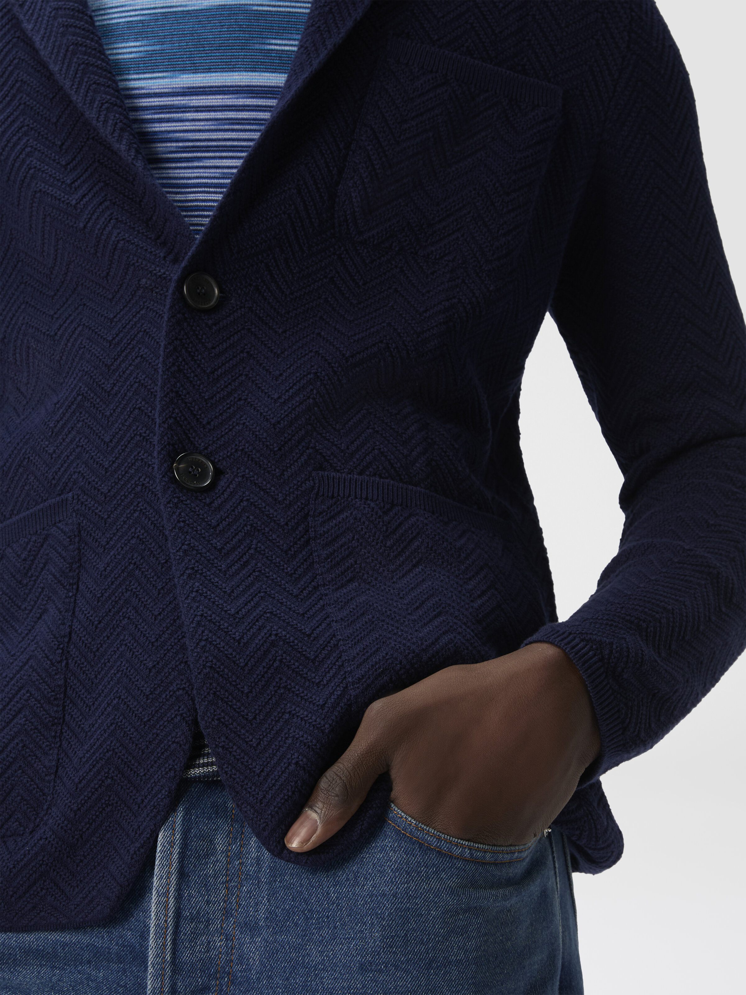 Blazer en tricot de coton et viscose, Bleu Foncé - 4