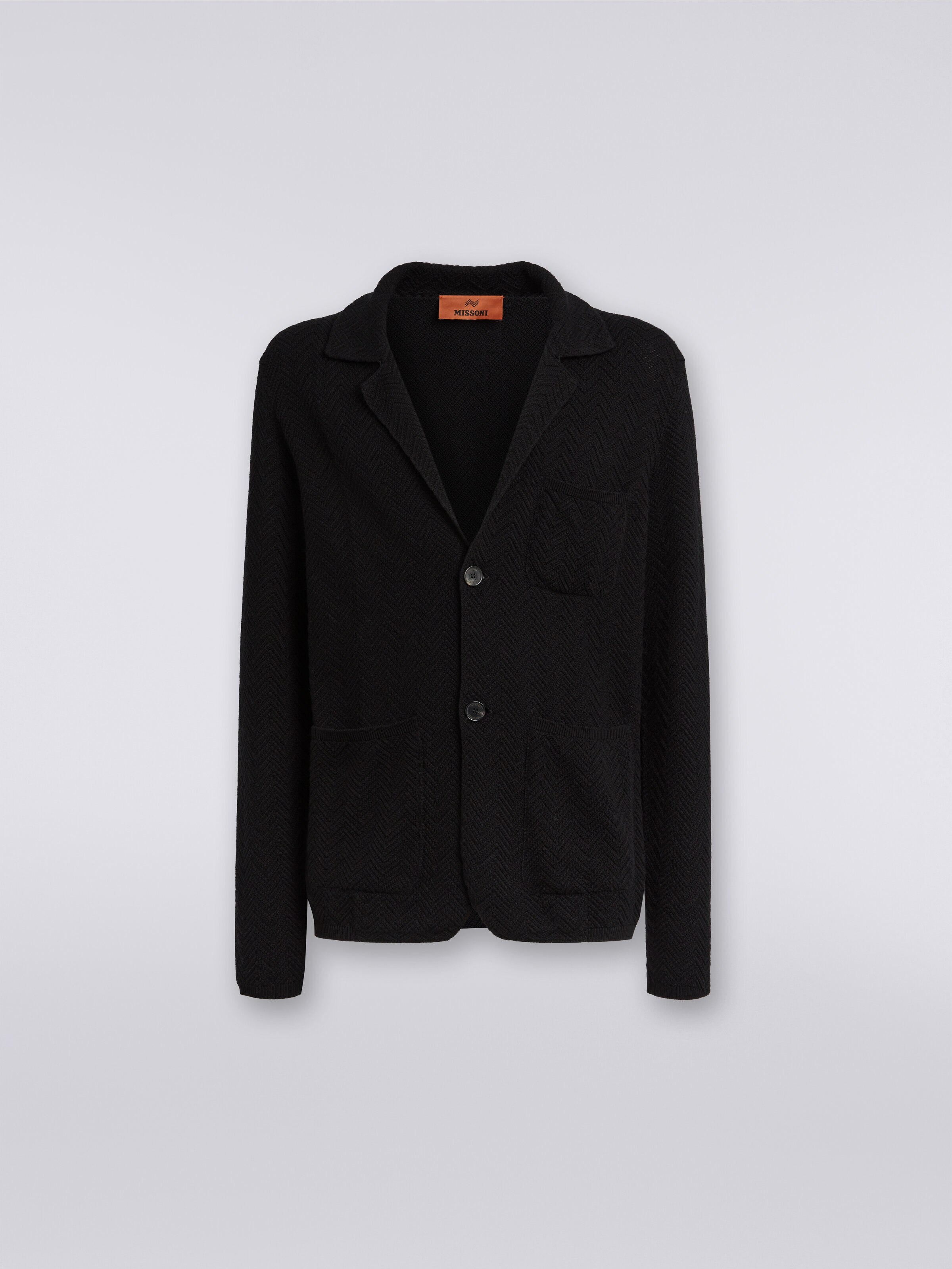 Blazer in maglia di cotone e viscosa, Nero    - 0