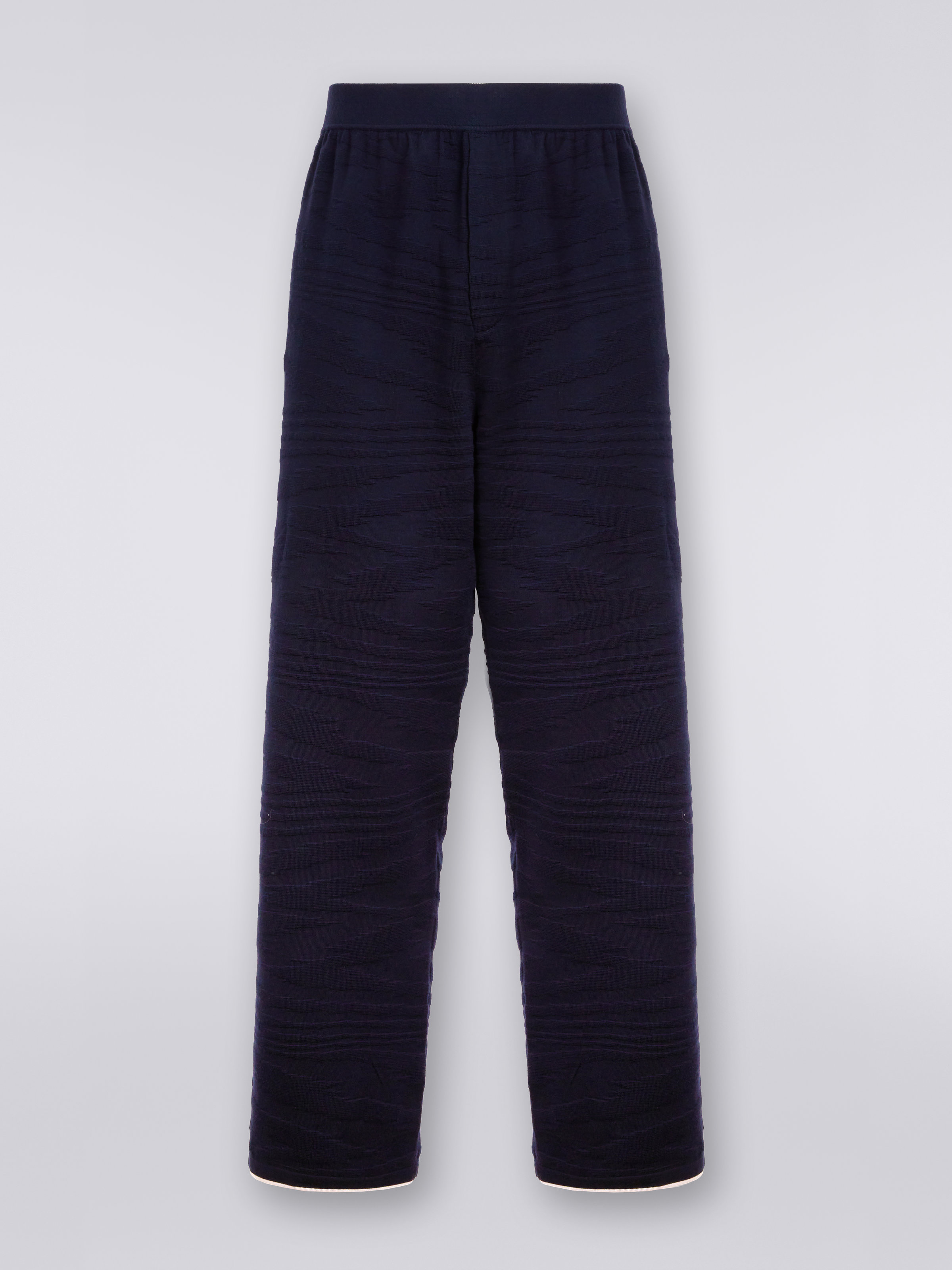 Wool and viscose embossed trousers, Navy Blue  - 0