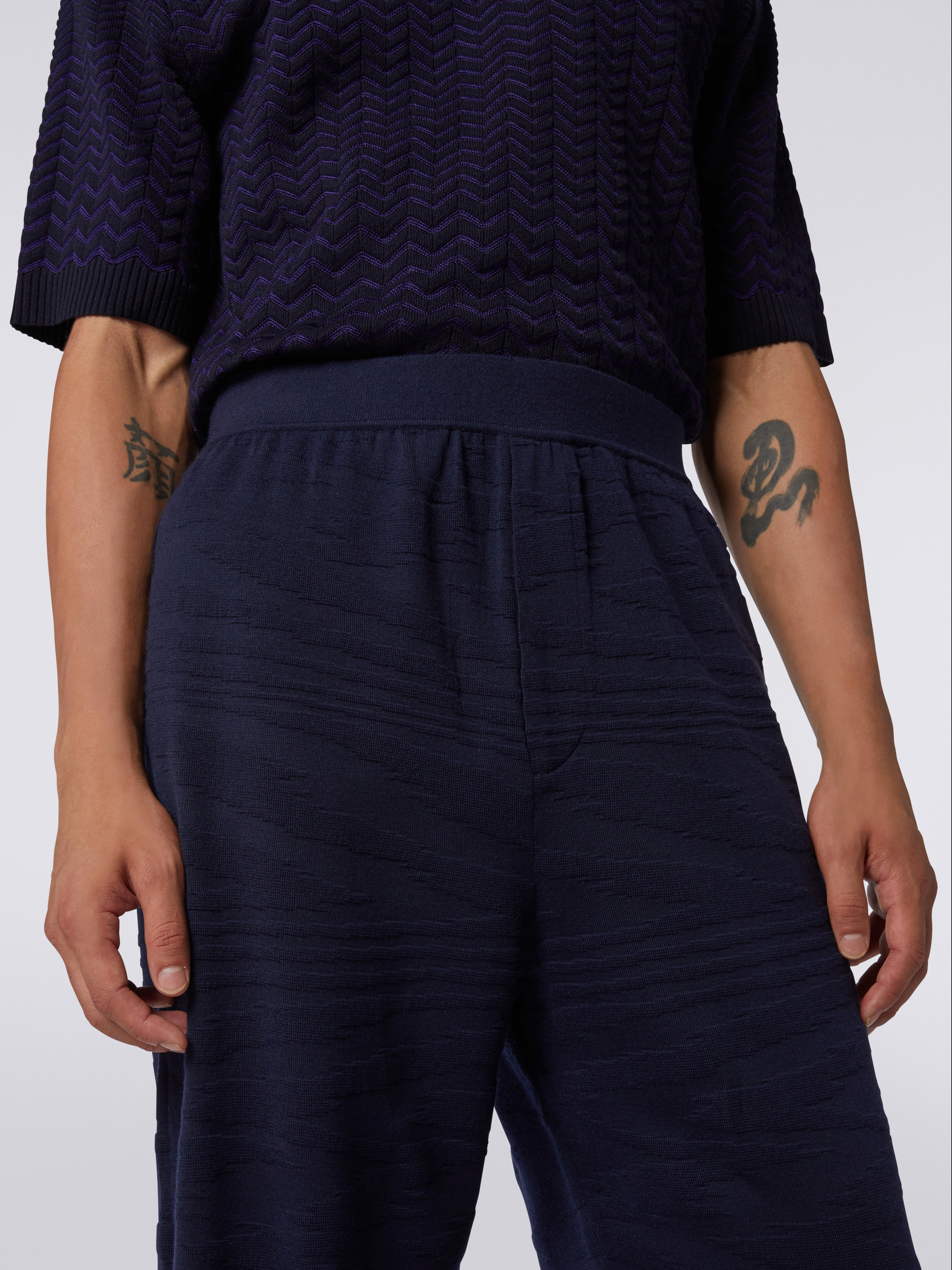 Wool and viscose embossed trousers, Navy Blue  - 4