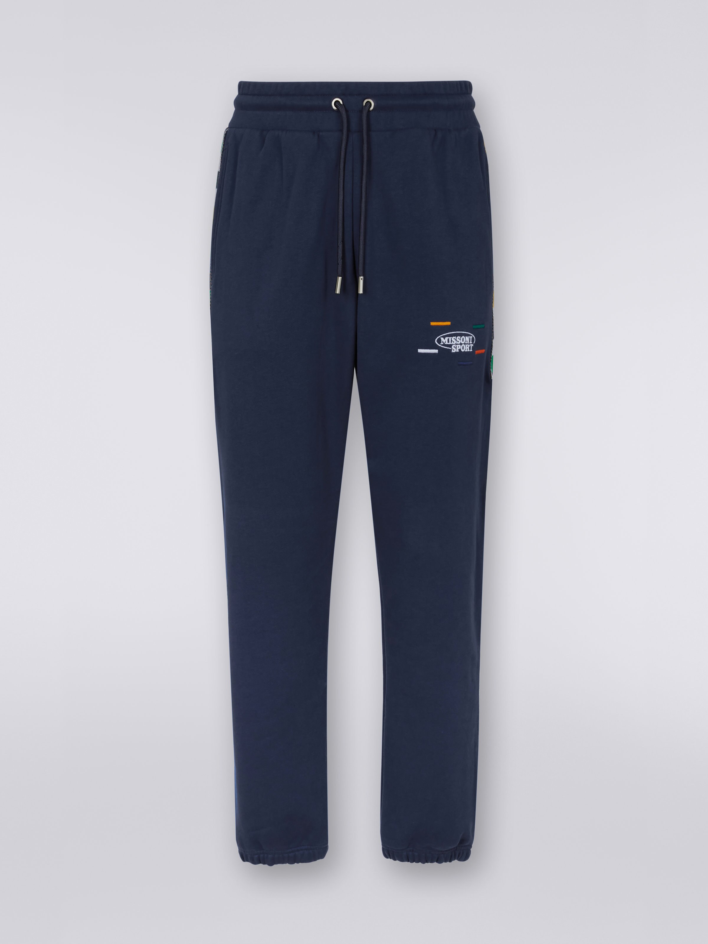 Cotton jogger trousers with multicoloured insert, Navy Blue  - 0