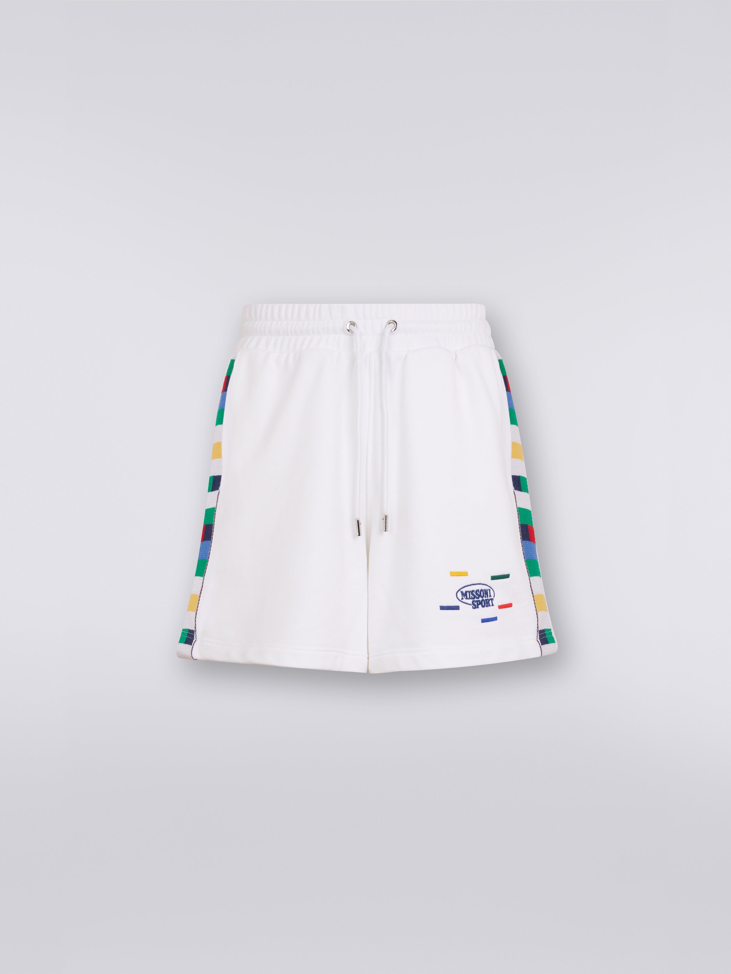 Short en jersey de coton et viscose avec bandes tricotées, Blanc & Multicolore Heritage - 0