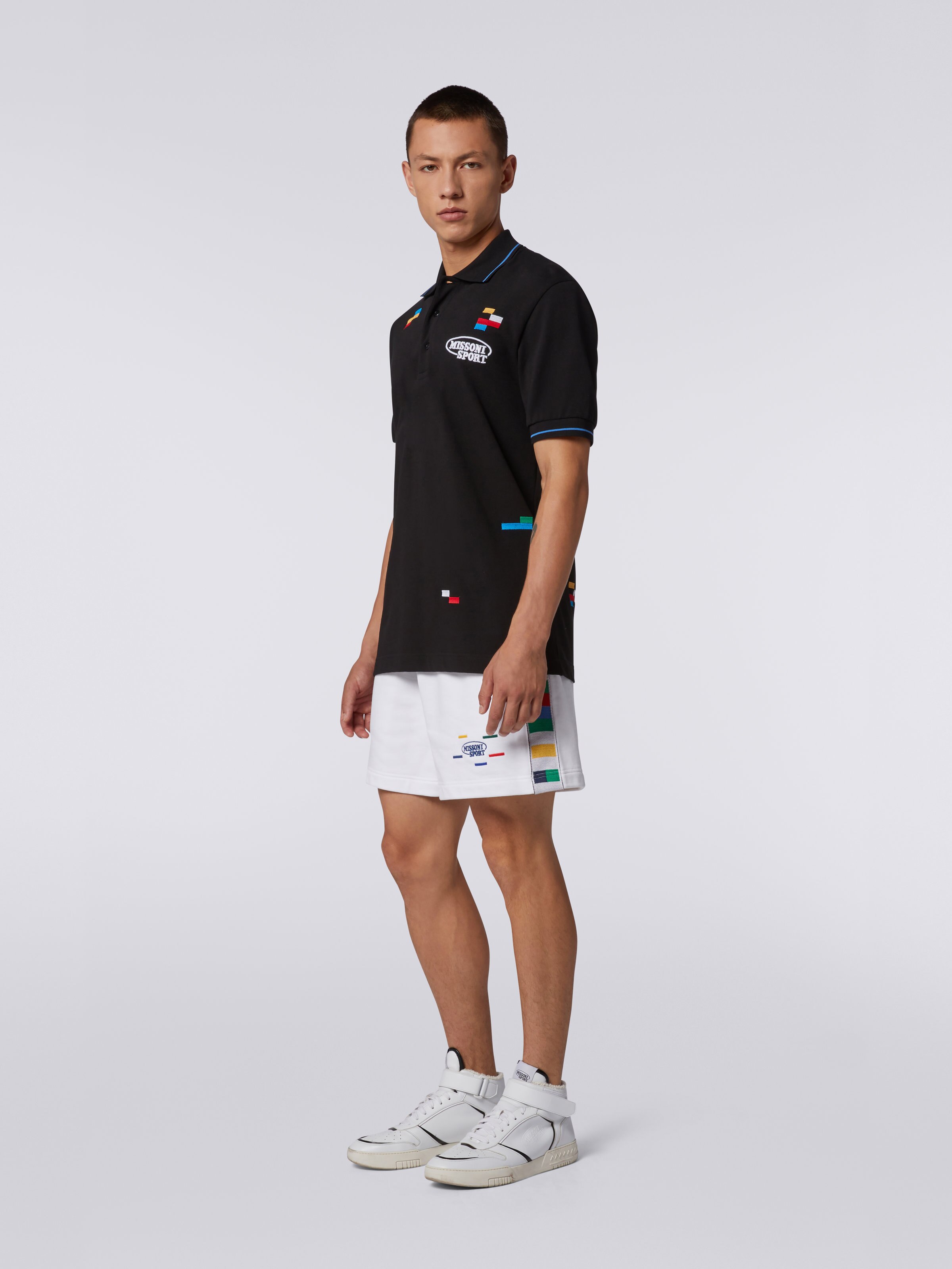 Short en jersey de coton et viscose avec bandes tricotées, Blanc & Multicolore Heritage - 2
