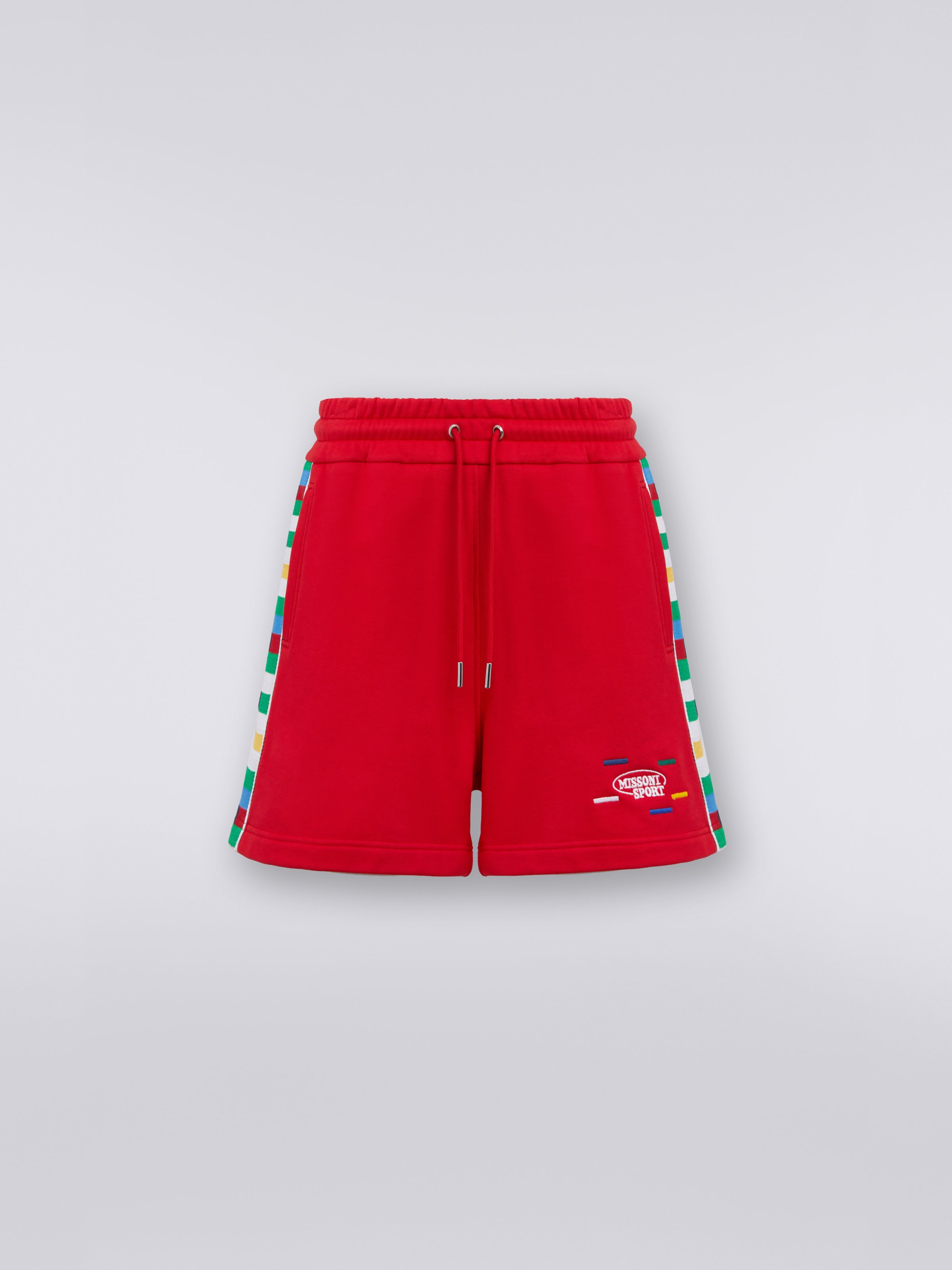 Cotton and viscose jersey shorts with knitted bands, Red & Multicoloured - 0