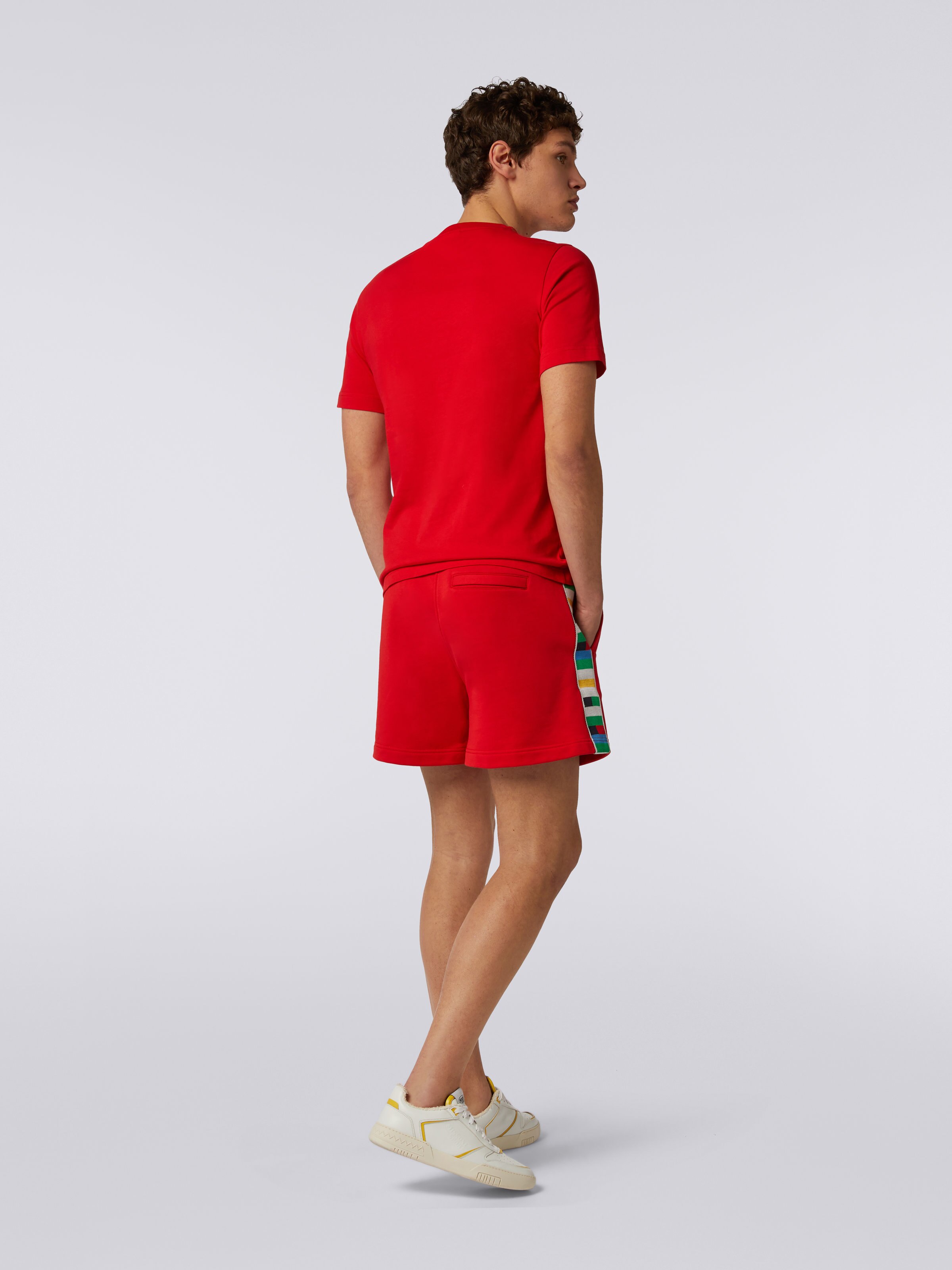Cotton and viscose jersey shorts with knitted bands, Red & Multicoloured - 3