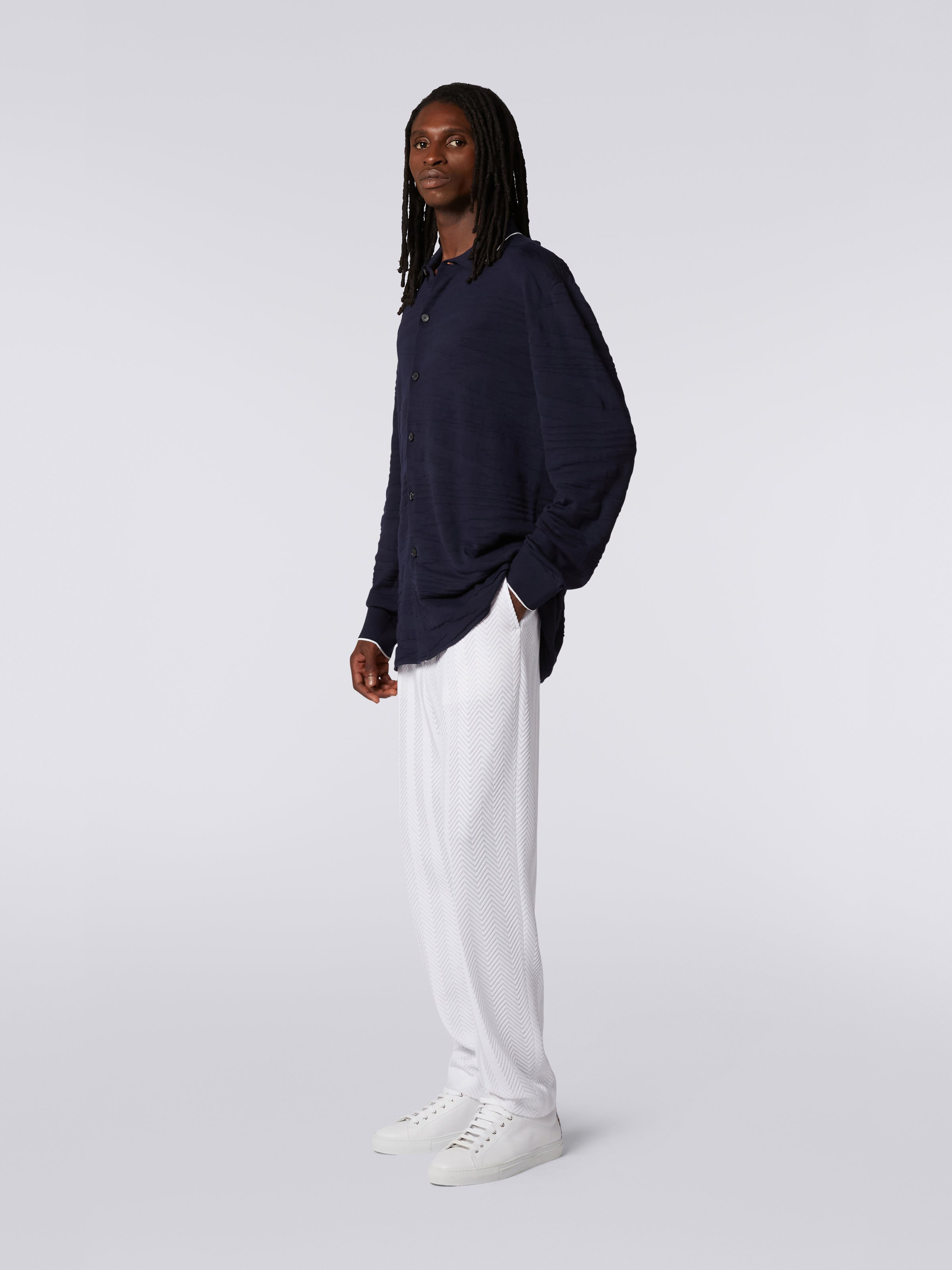 Wool and viscose shirt with embossing, Navy Blue - 2