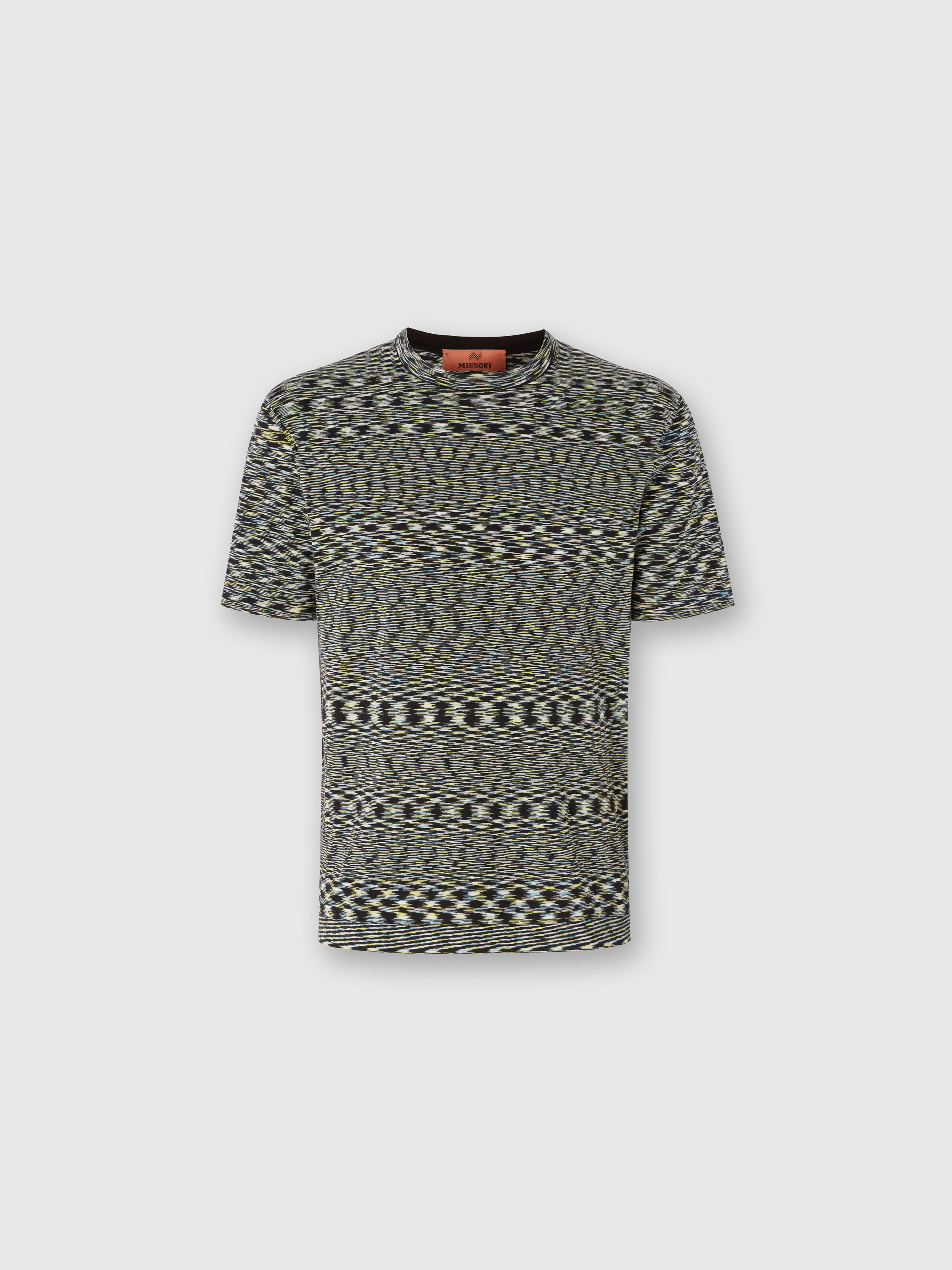 T-shirt girocollo in cotone fiammato, Multicolore  - 0