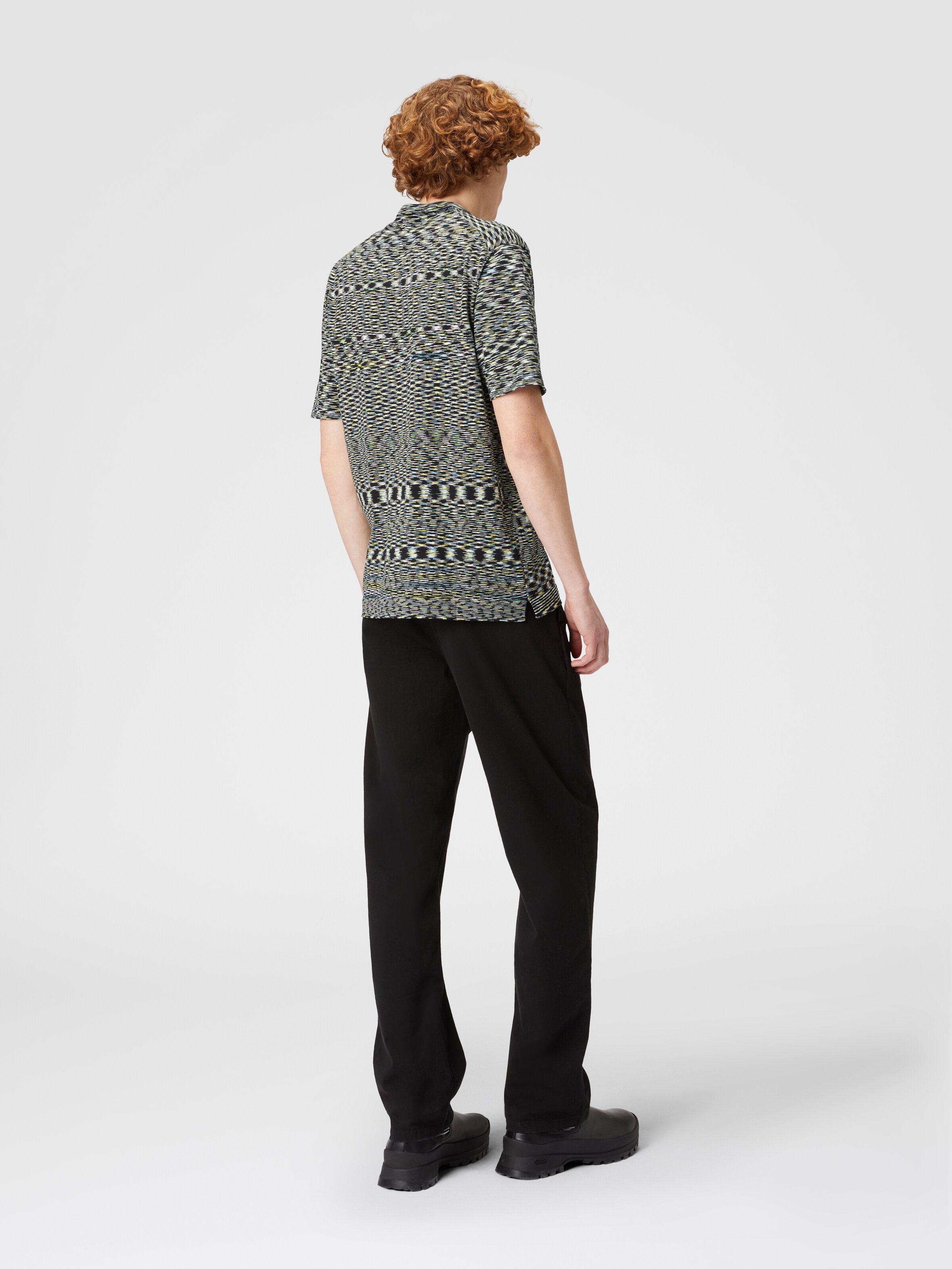 T-shirt girocollo in cotone fiammato, Multicolore  - 2