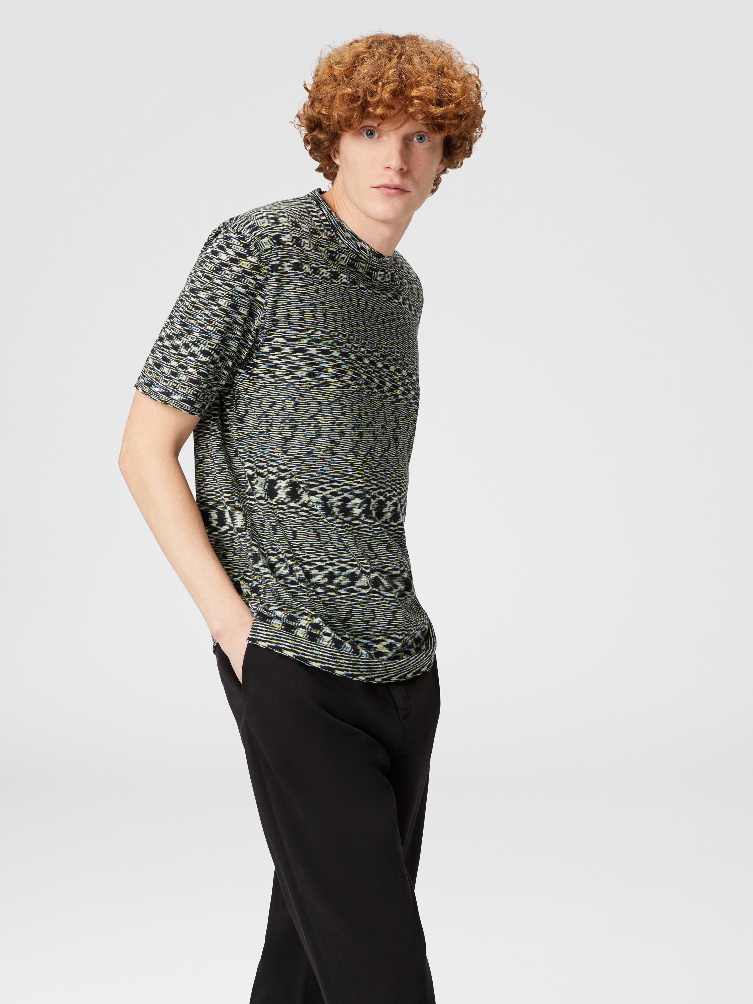 T-shirt girocollo in cotone fiammato, Multicolore  - 3