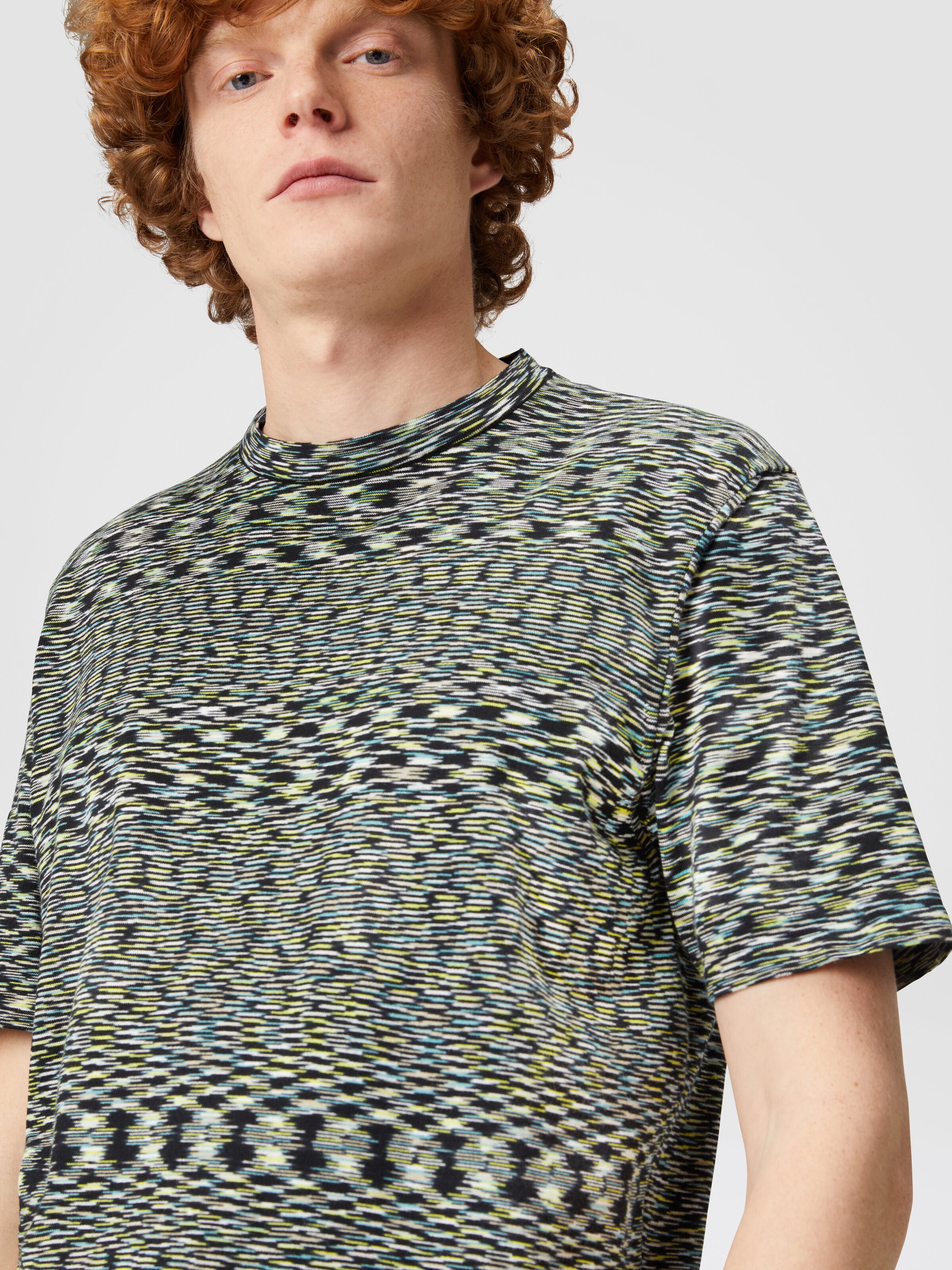 T-shirt girocollo in cotone fiammato, Multicolore  - 4