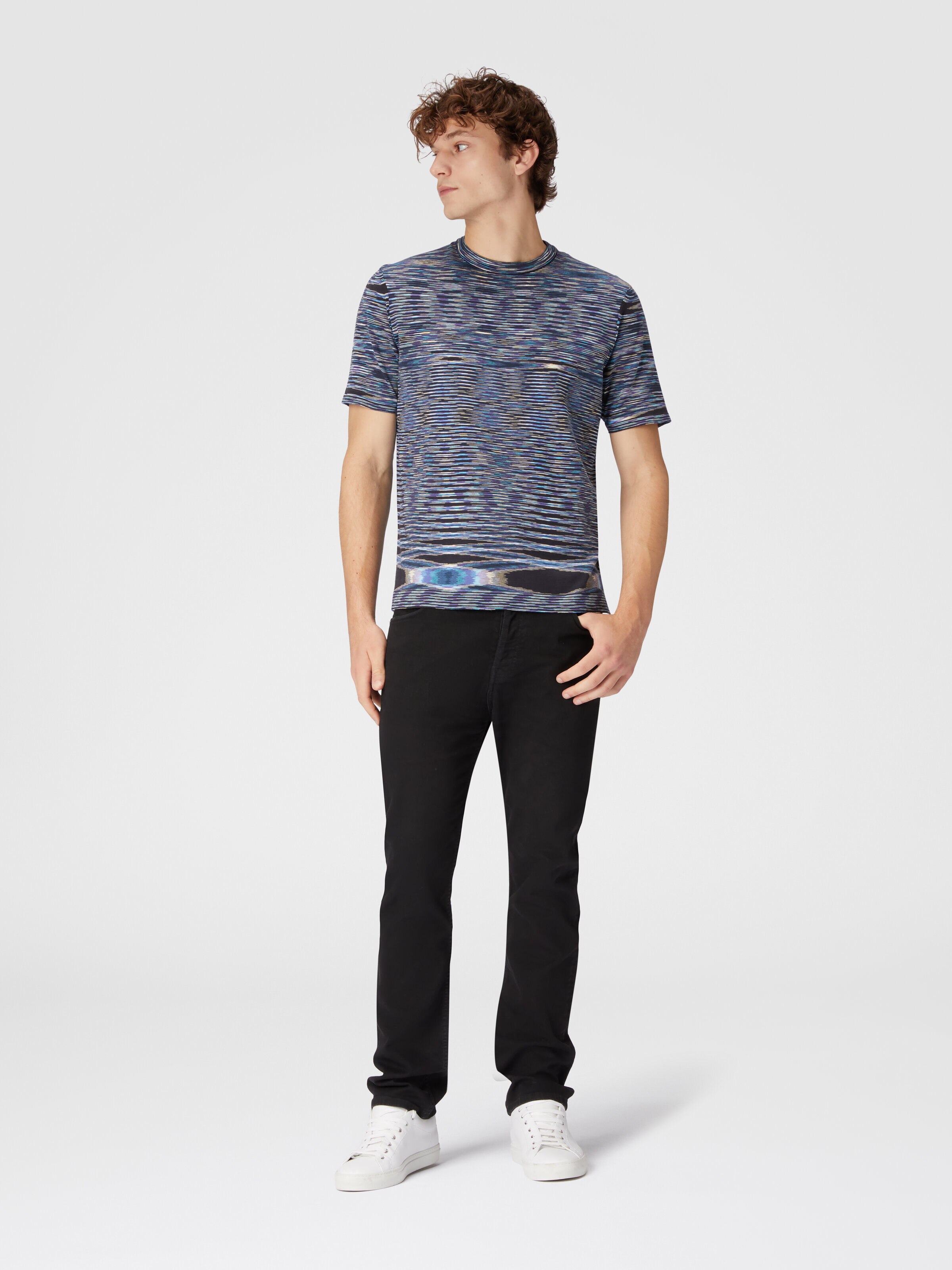Slub cotton crew-neck T-shirt, Blue - 1