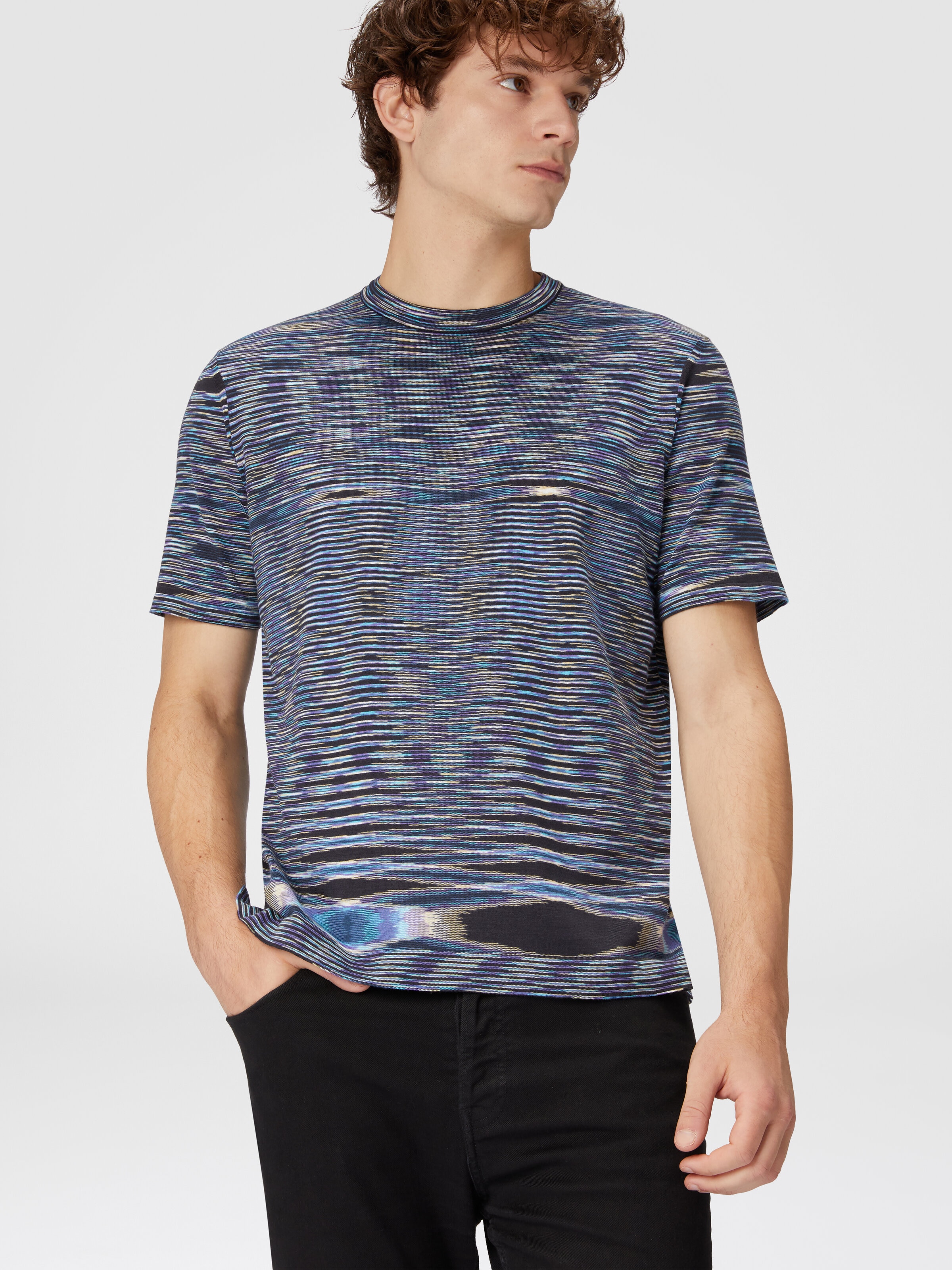 Slub cotton crew-neck T-shirt, Blue - 3