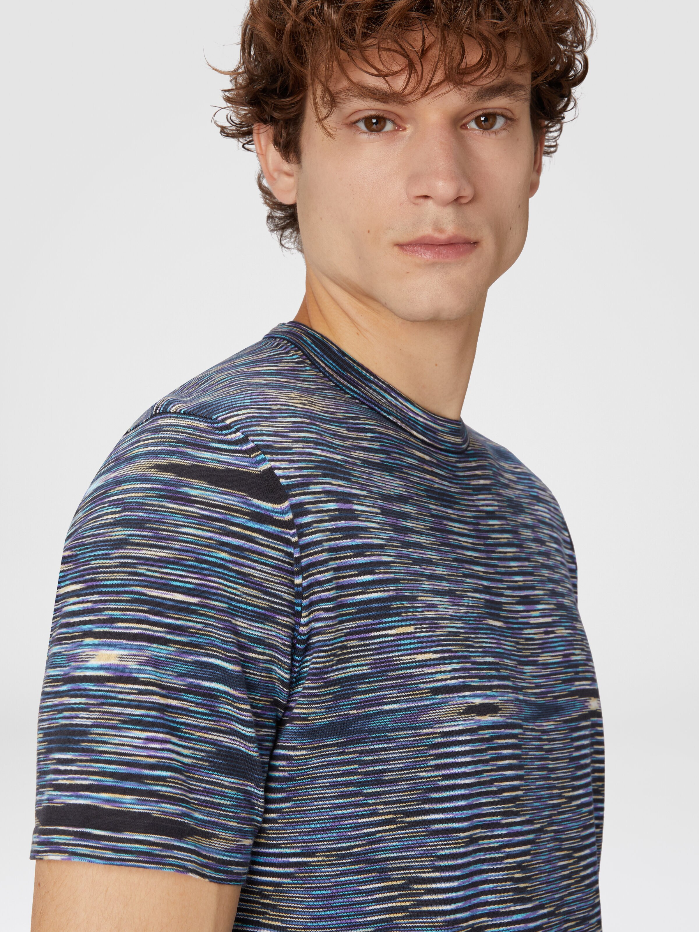 Slub cotton crew-neck T-shirt, Blue - 4