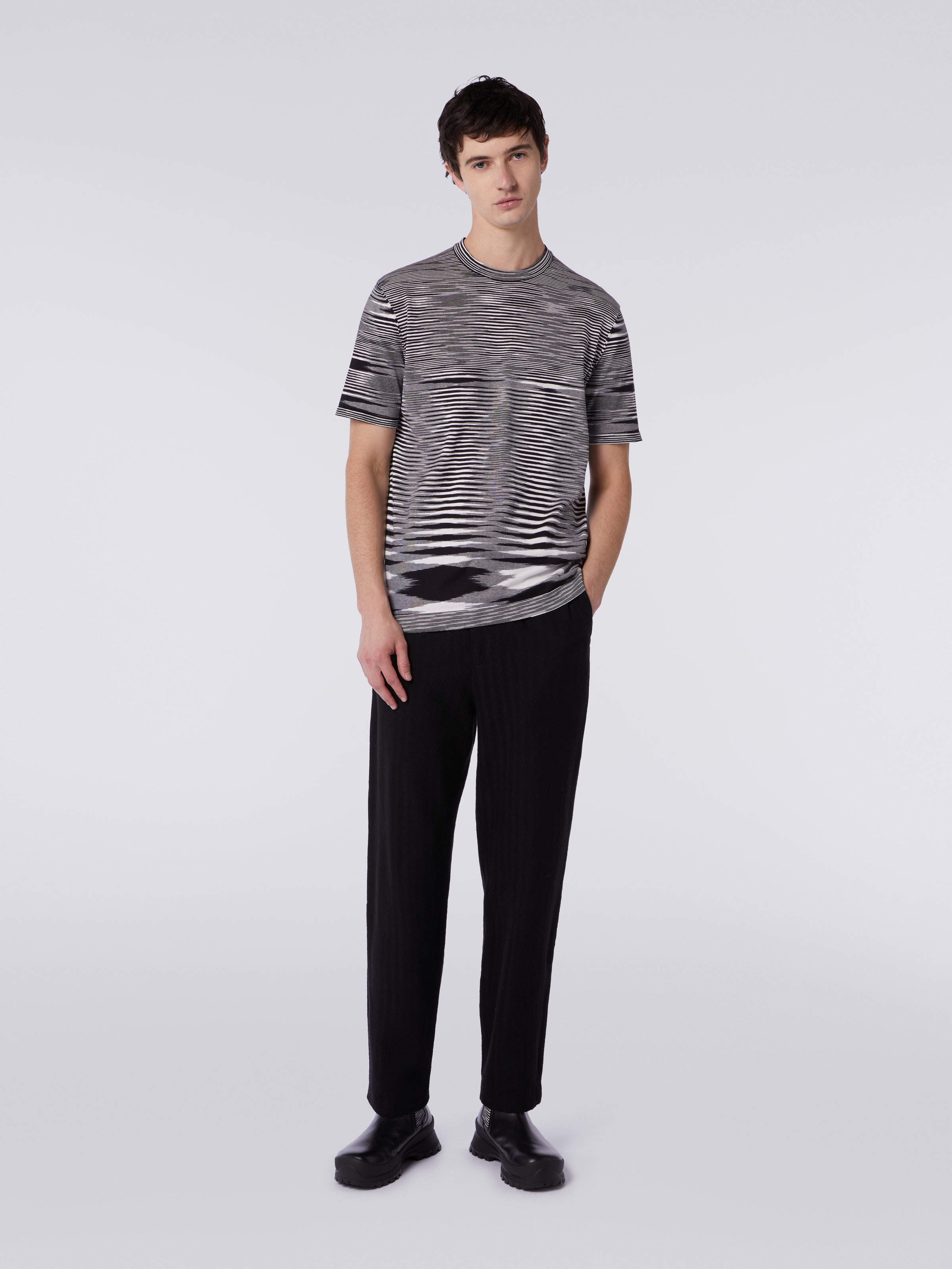 Slub cotton crew-neck T-shirt, Black & White - 1