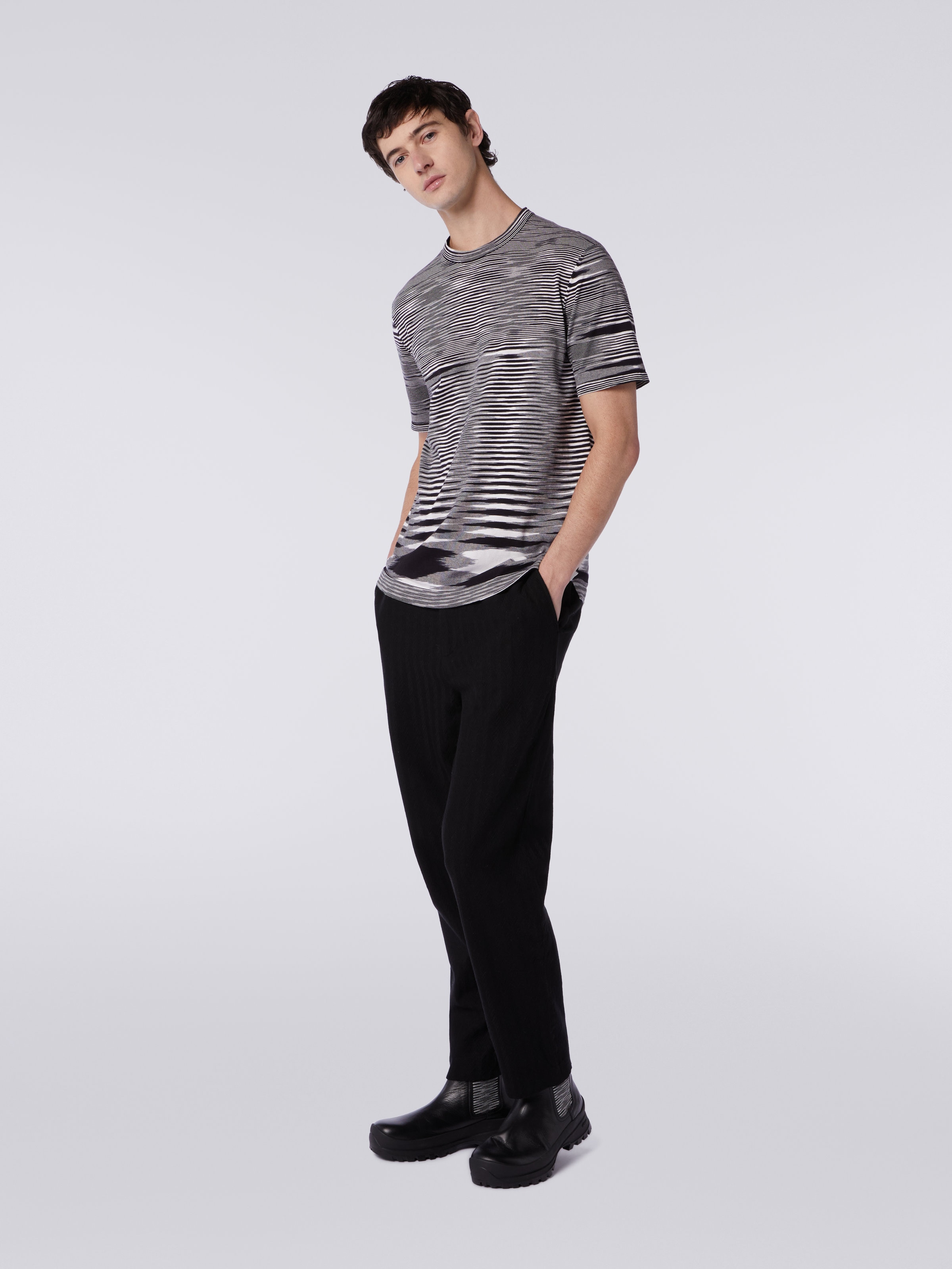 Slub cotton crew-neck T-shirt, Black & White - 2