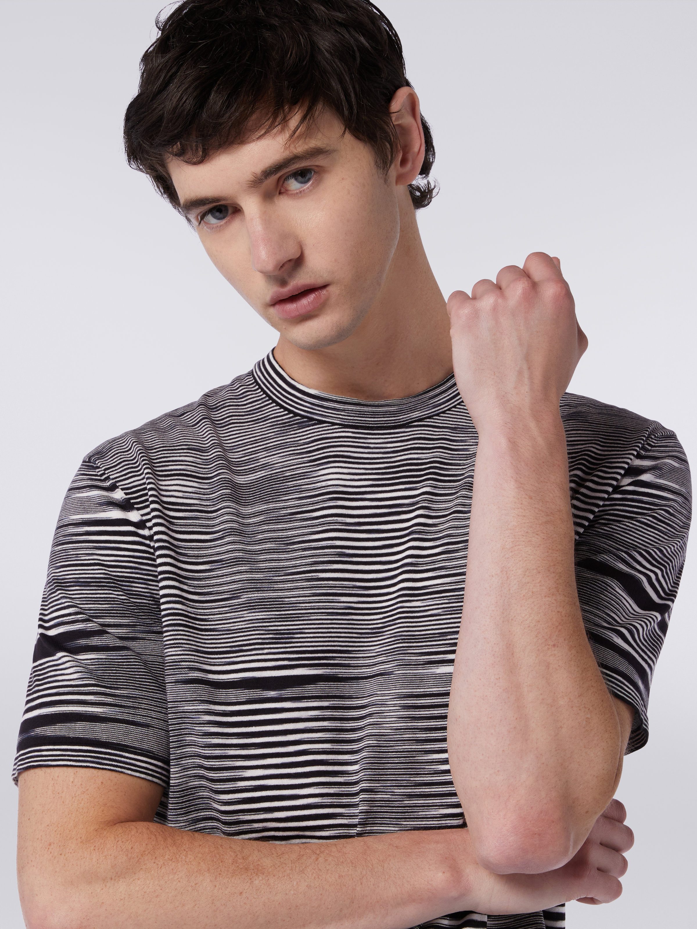 Slub cotton crew-neck T-shirt, Black & White - 4