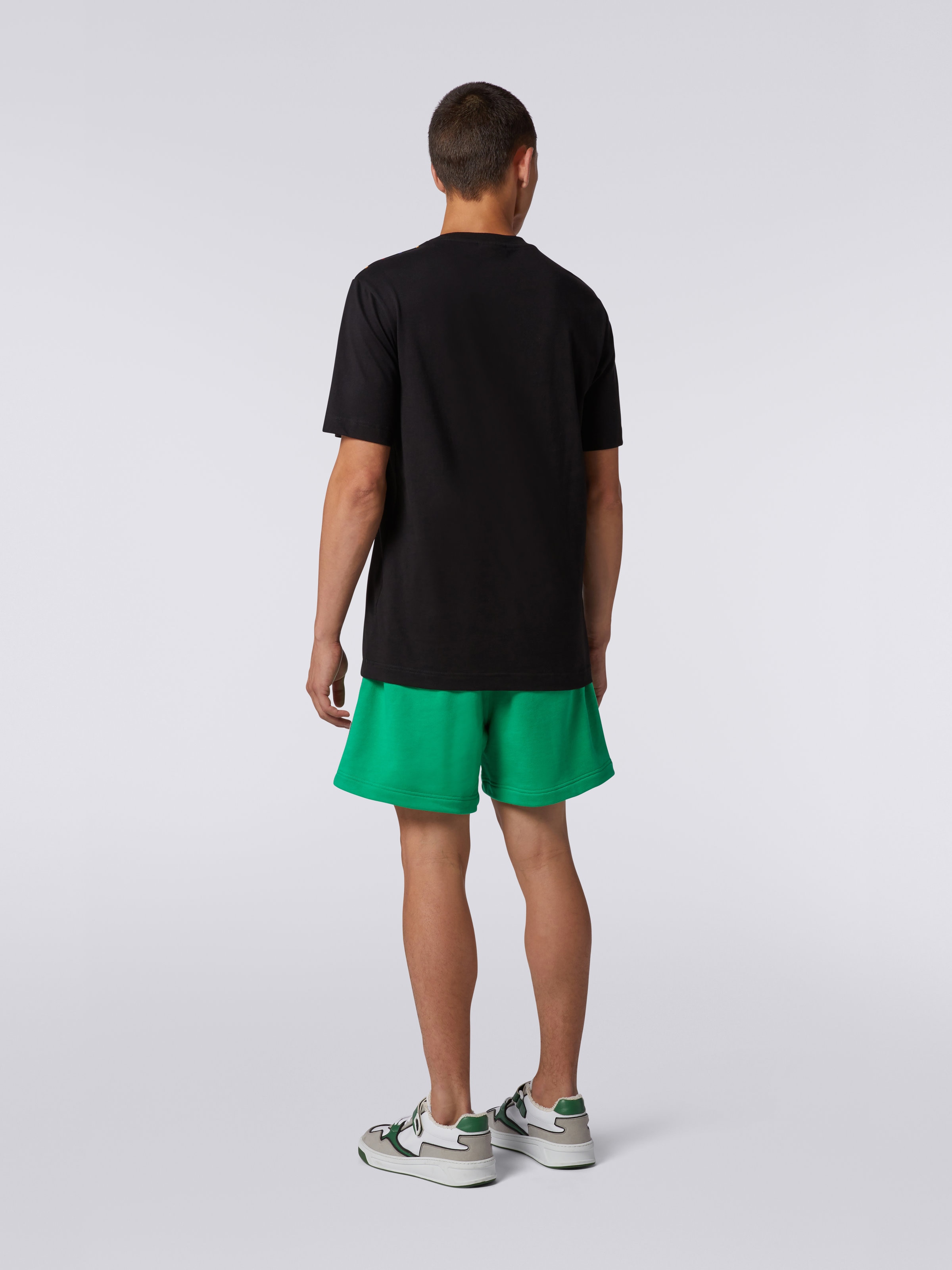 Crew-neck cotton T-shirt with logo and contrasting piping, Black & Multicoloured - 3