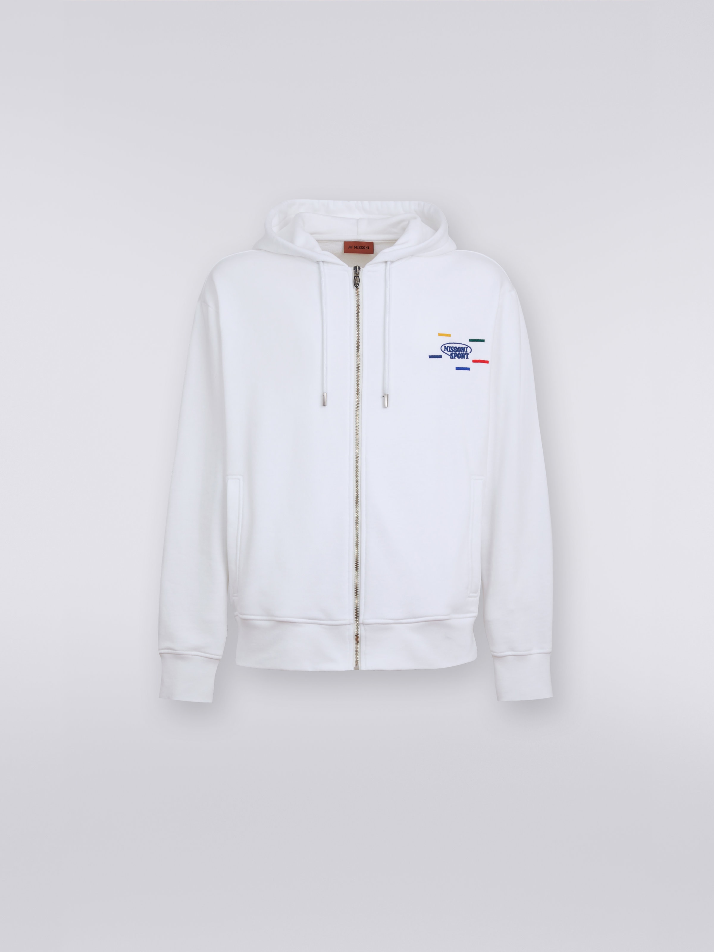 Cotton sweatshirt with hood and zip, White & Multicoloured Heritage - 0