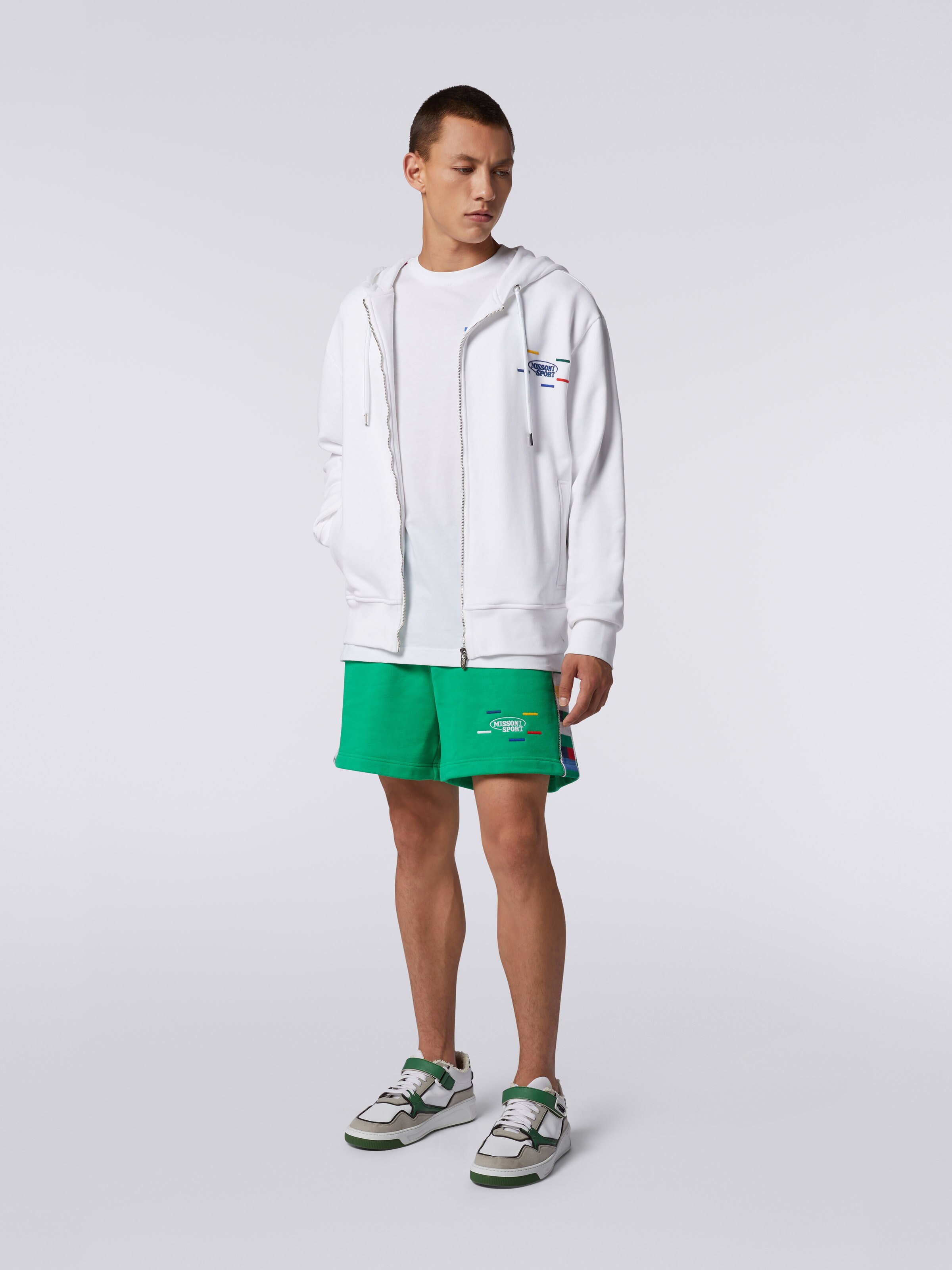 Cotton sweatshirt with hood and zip, White & Multicoloured Heritage - 1