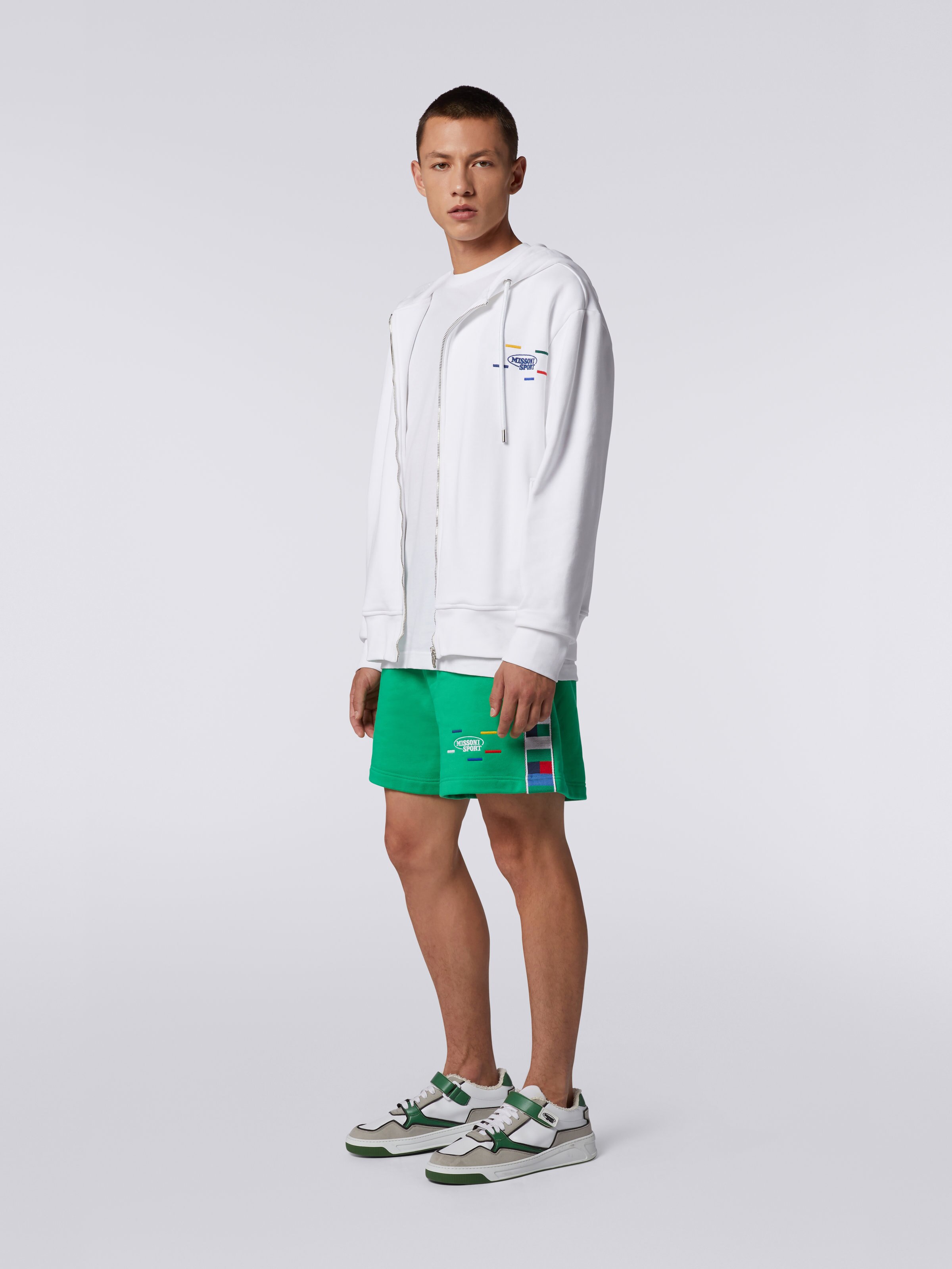 Cotton sweatshirt with hood and zip, White & Multicoloured Heritage - 2