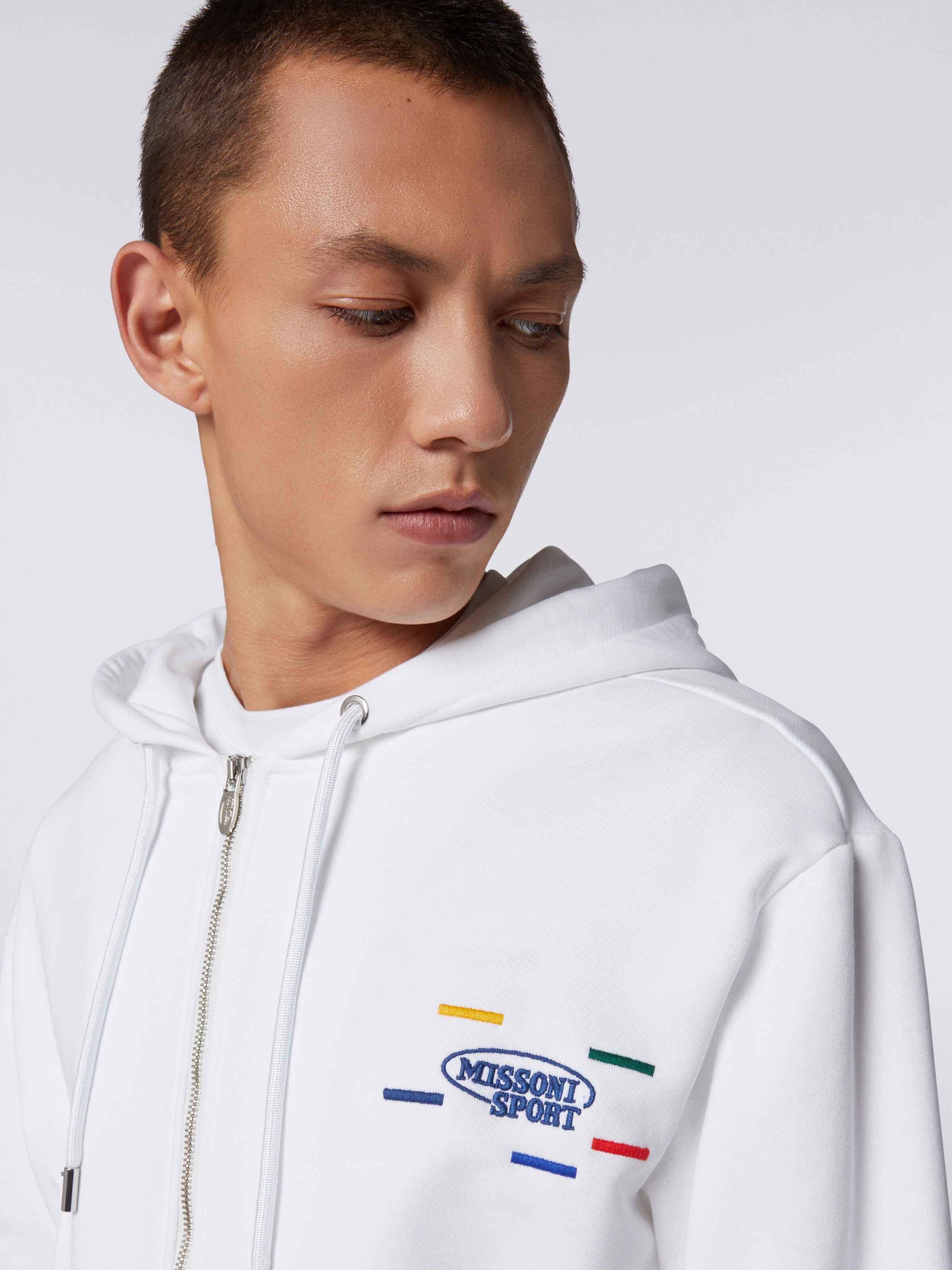Cotton sweatshirt with hood and zip, White & Multicoloured Heritage - 4