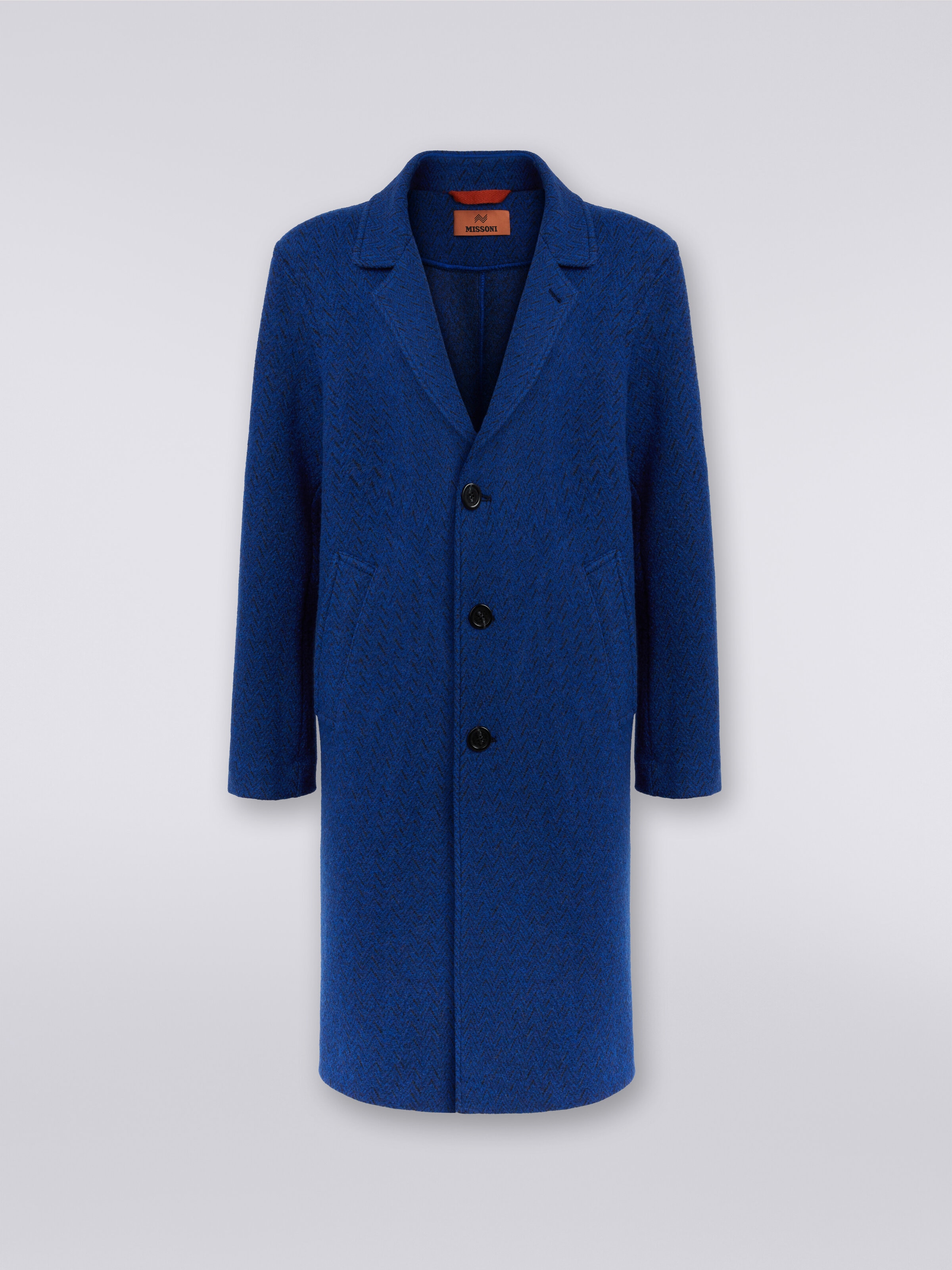Boiled wool herringbone coat, Blue - 0