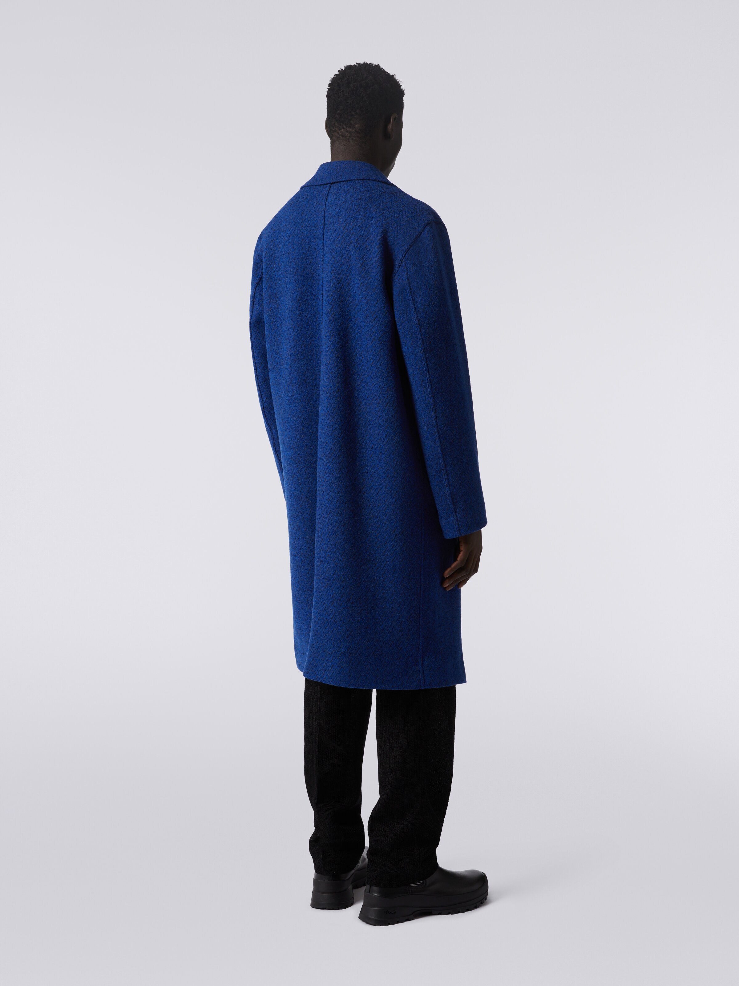 Cappotto spigato in lana cotta, Blu - 3