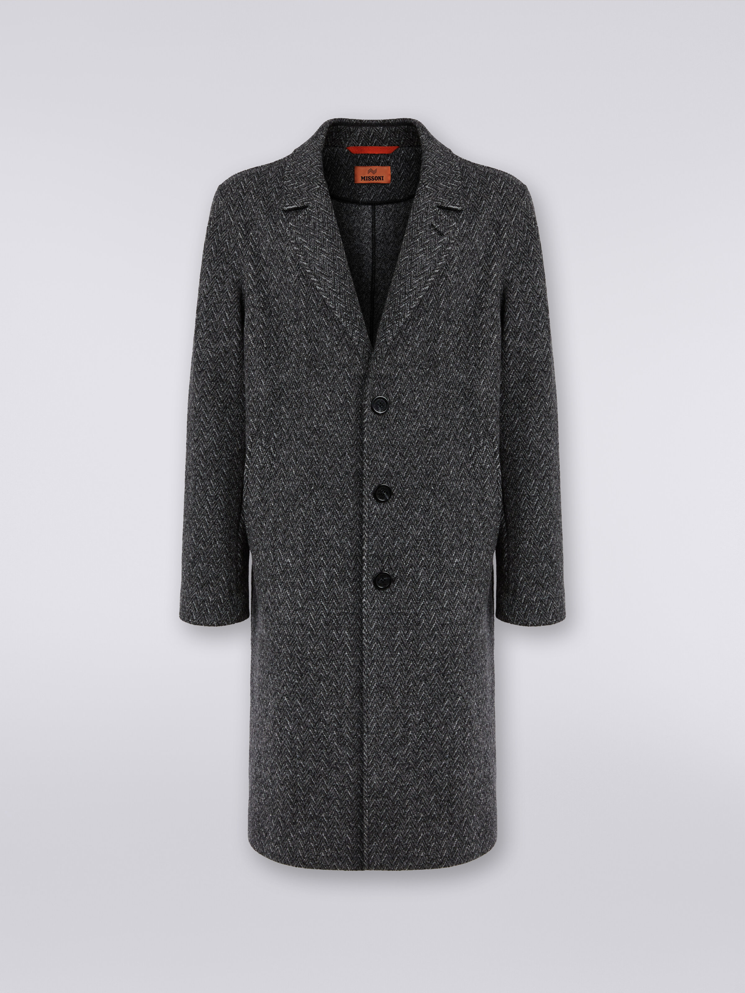 Boiled wool herringbone coat, Black    - 0