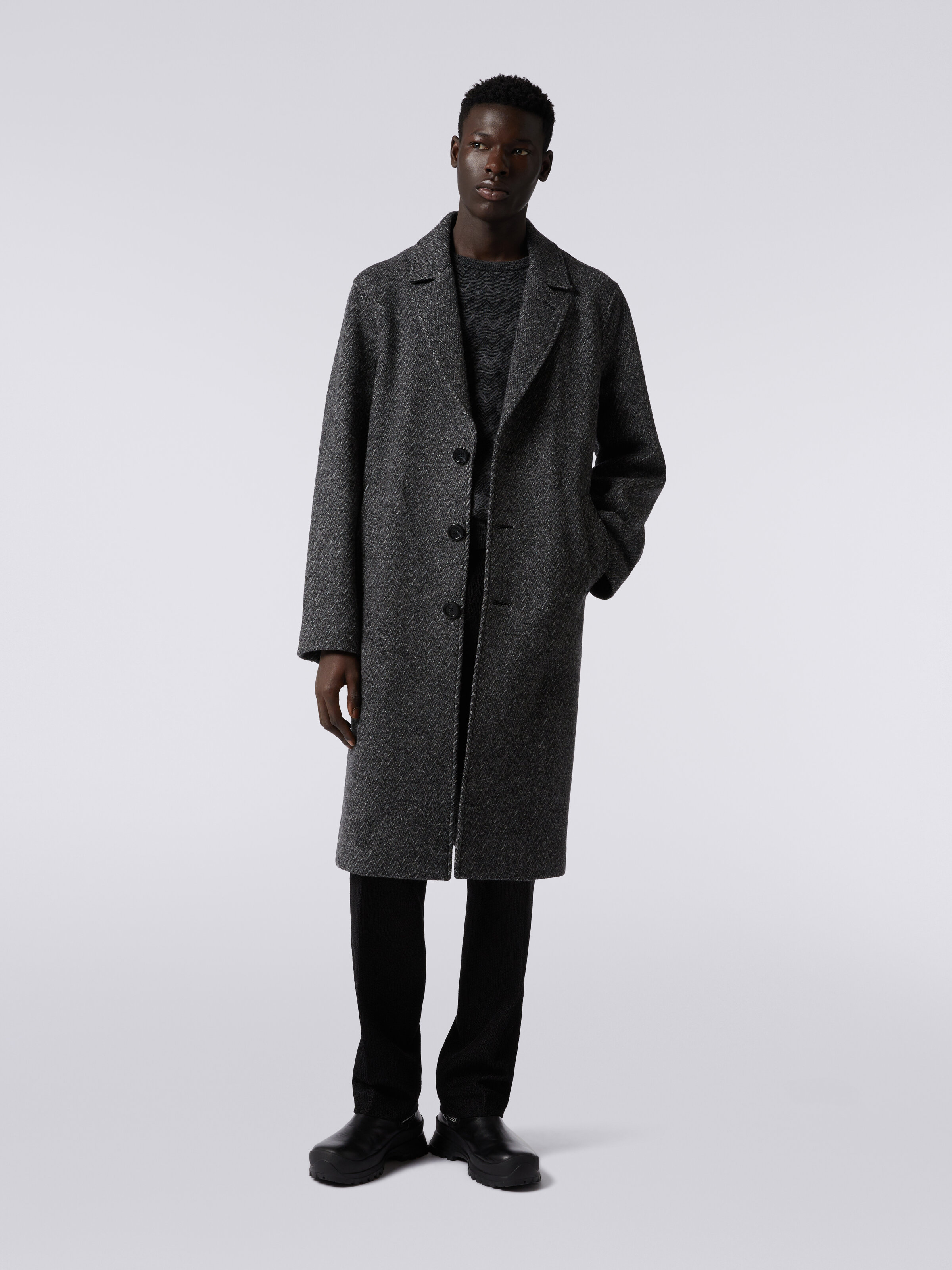 Boiled wool herringbone coat Black | Missoni