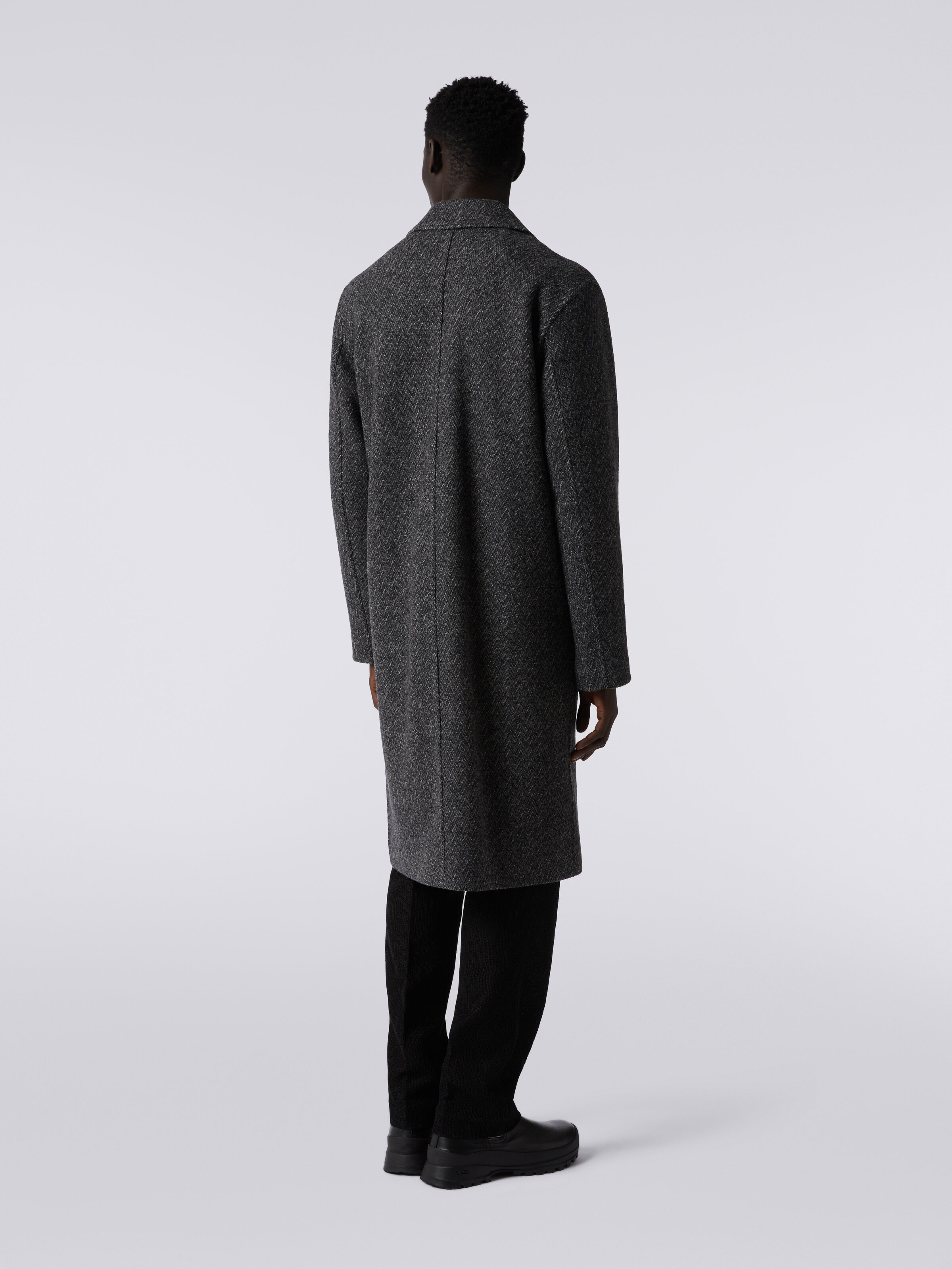 Boiled wool herringbone coat, Black    - 3