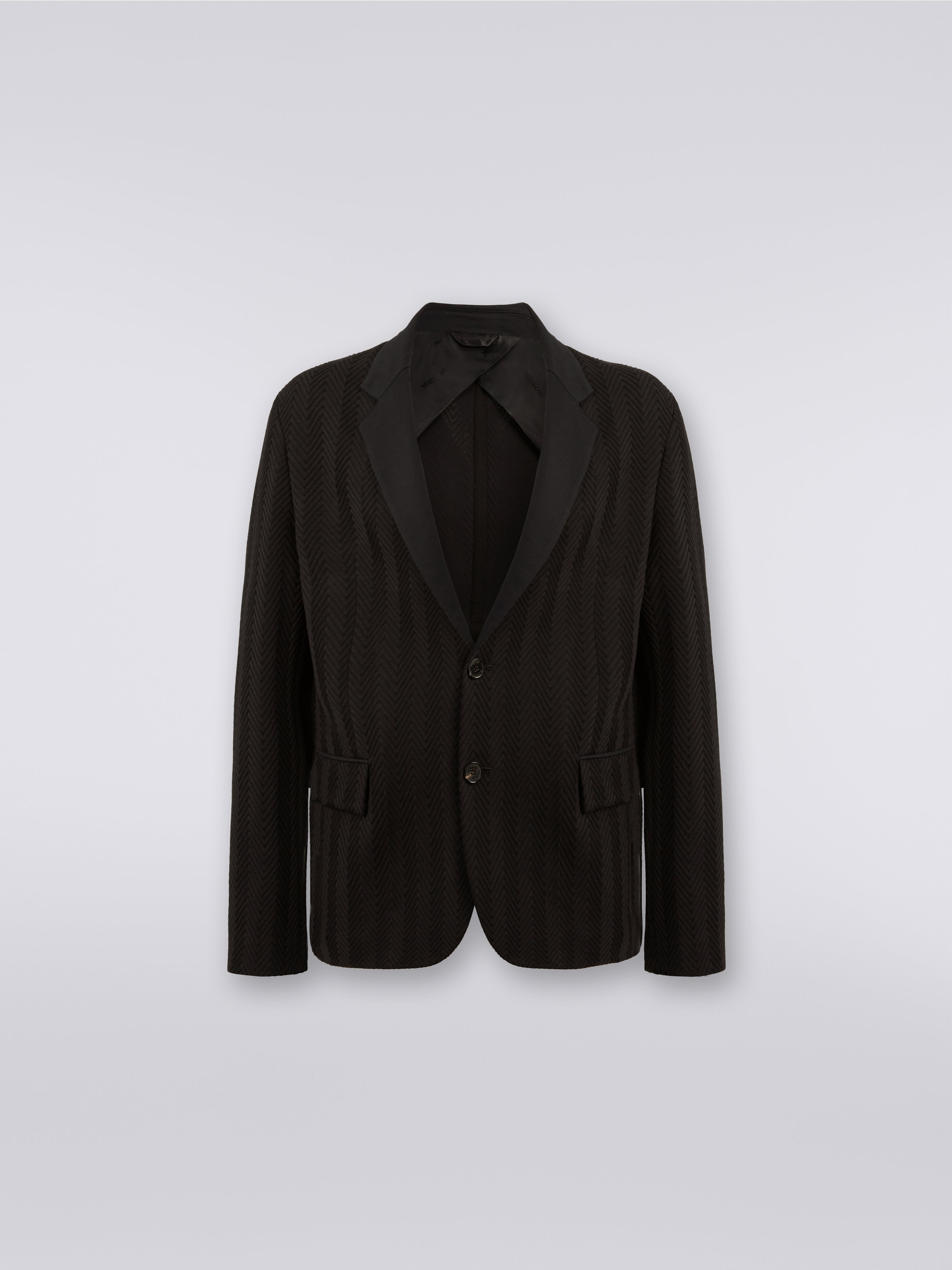 Cotton and viscose chevron jacket, Black    - 0