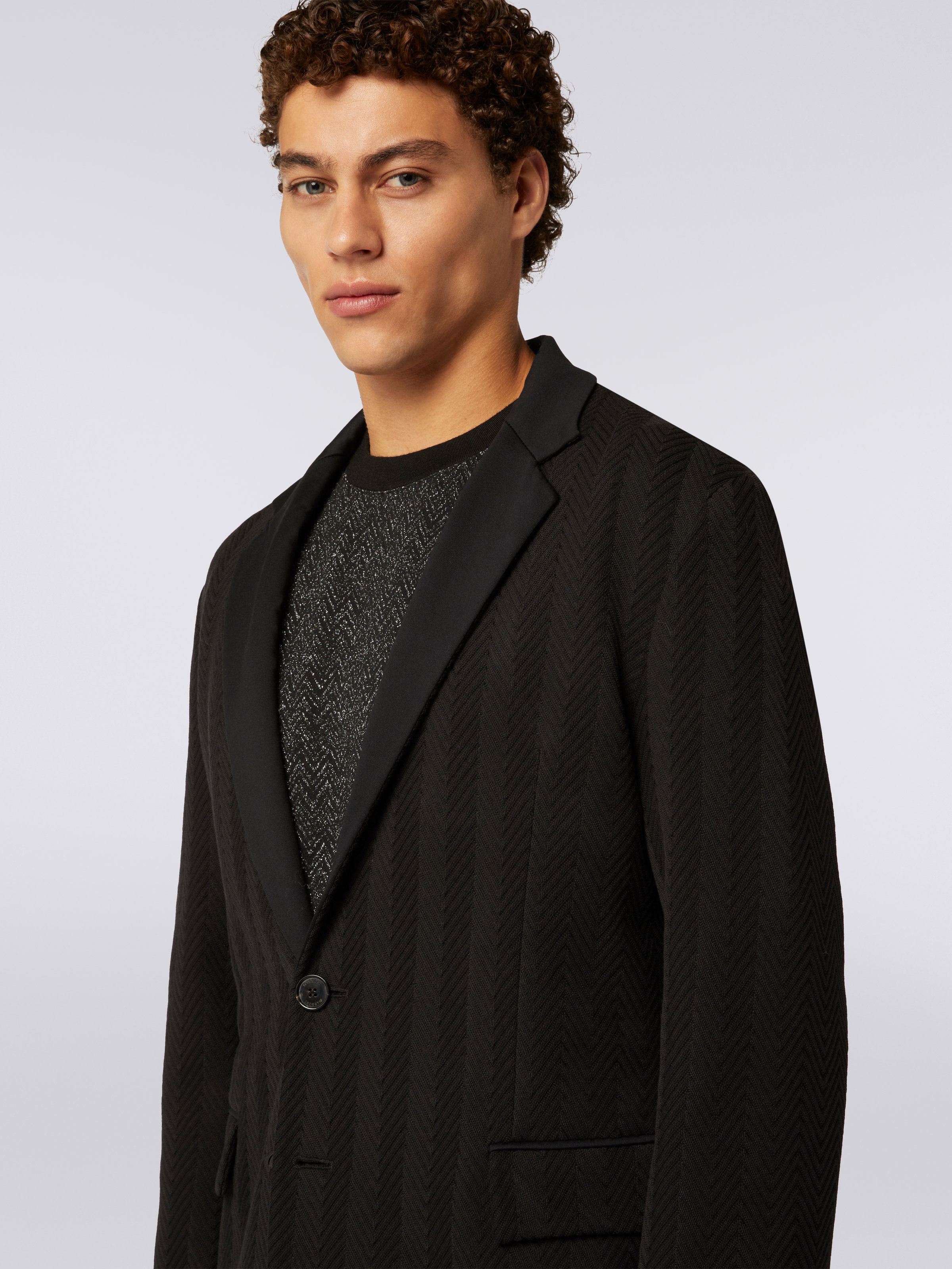 Cotton and viscose chevron jacket, Black    - 4