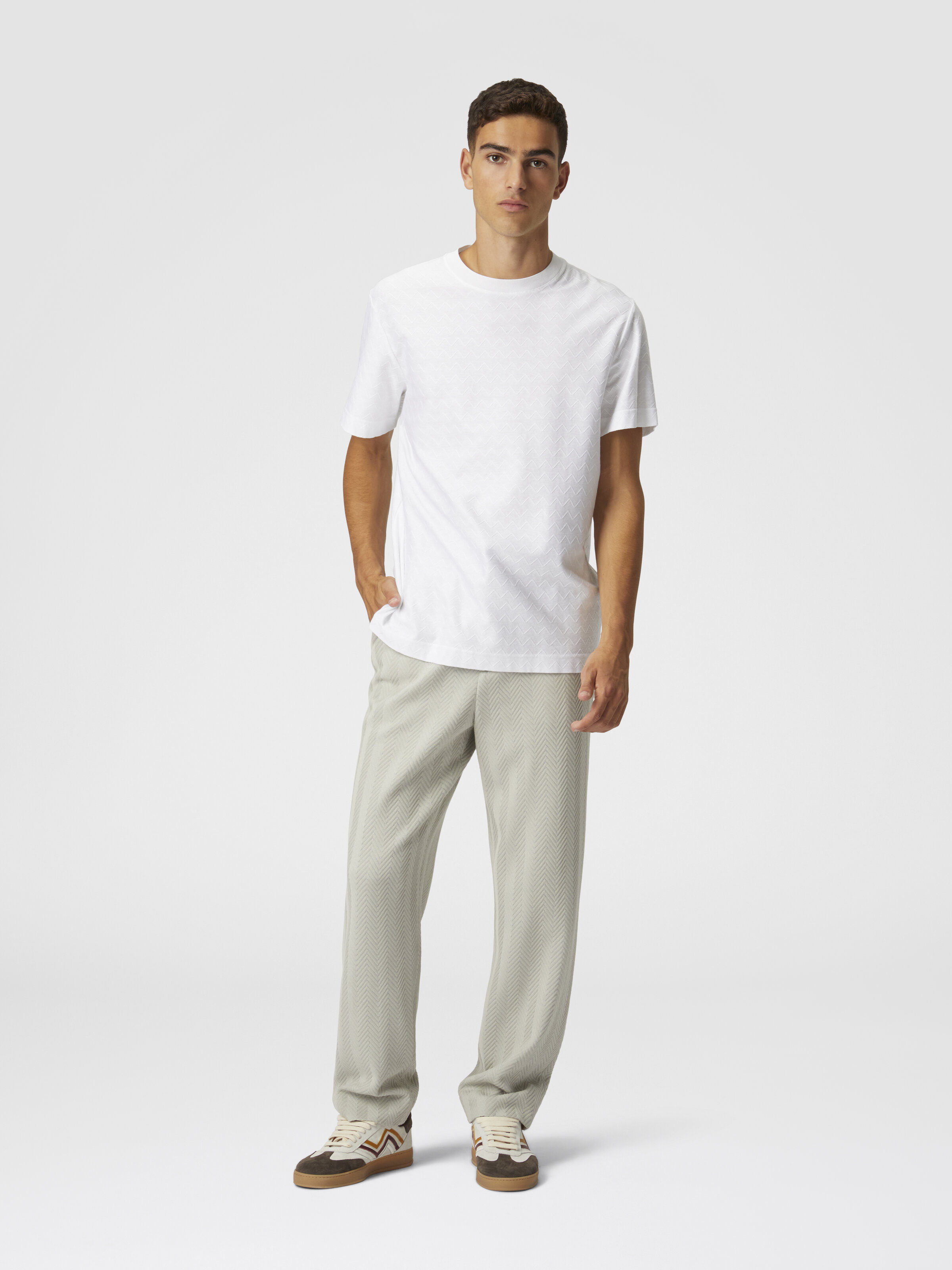 Pantalones clásicos de algodón y viscosa zigzag, Plateado - 1
