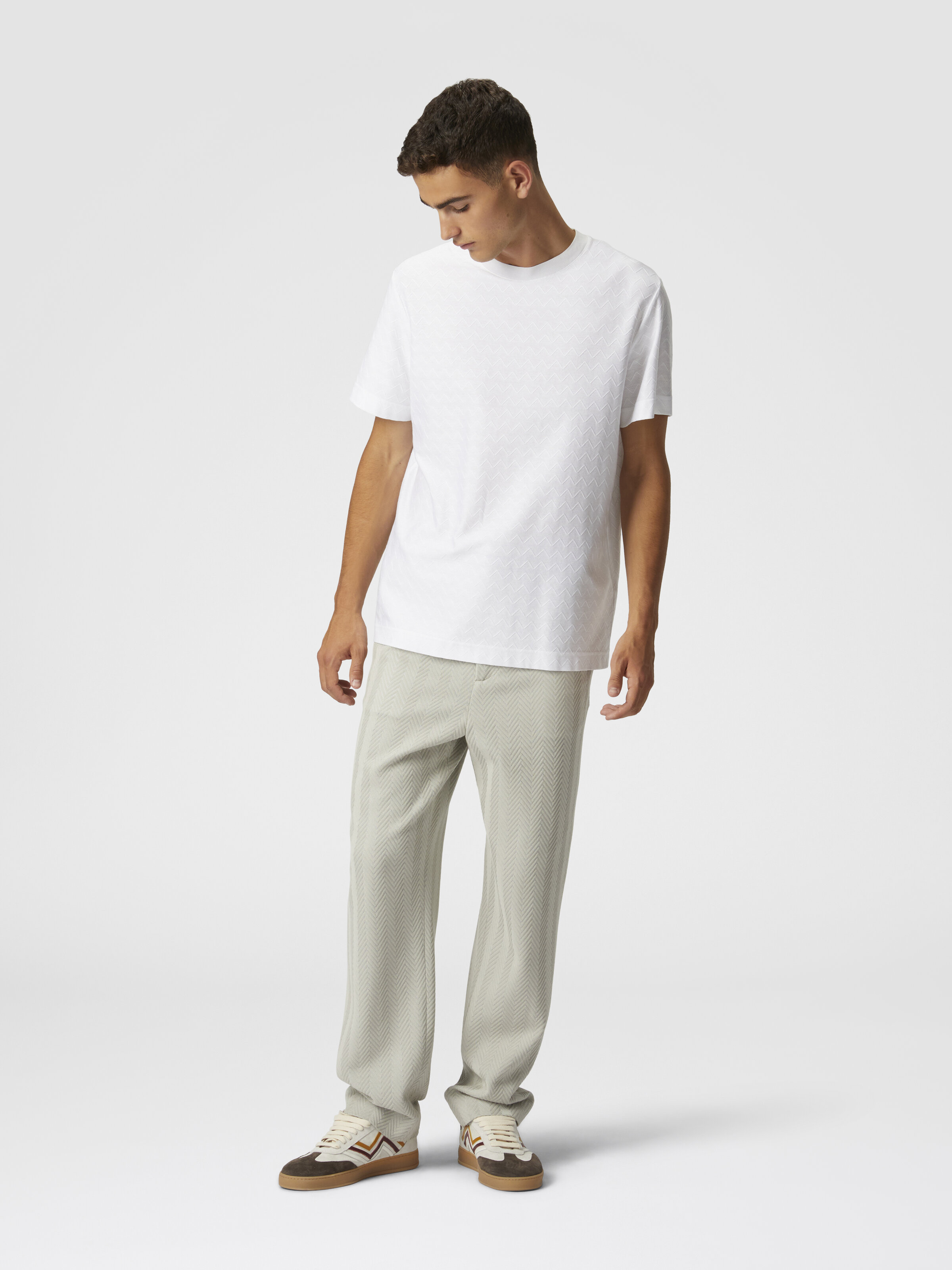 Pantalones clásicos de algodón y viscosa zigzag, Plateado - 3